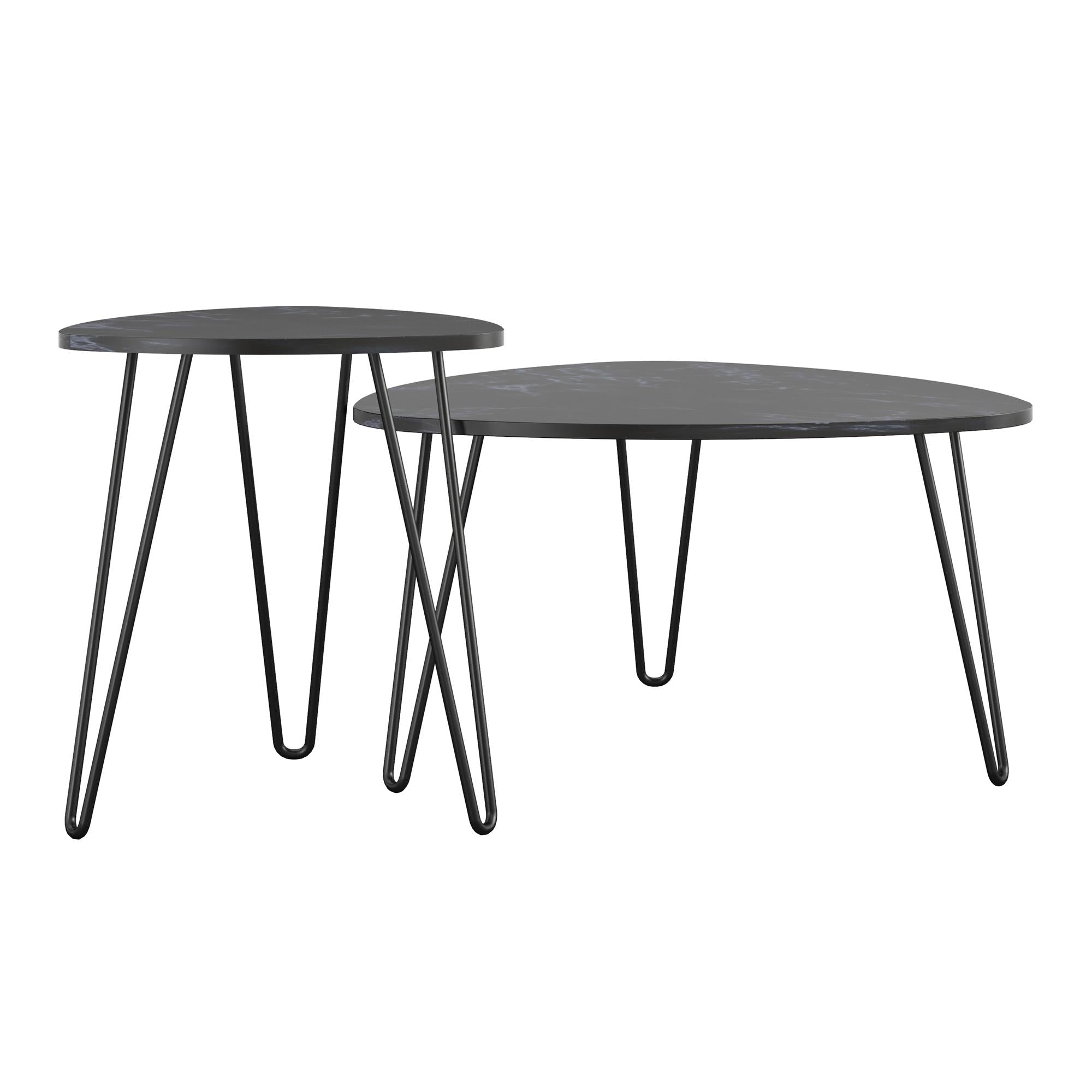 Soffbord - Ø83x46 / Ø50x58 cm - 2 bord i modern design och guldfärgade metallben med hårnålar - svart - Athena - Soffbord - Soffbord - Ø83x46 / Ø50x58 cm - 2 bord i modern design och guldfärgade metallben med hårnålar - svart - Athena -
