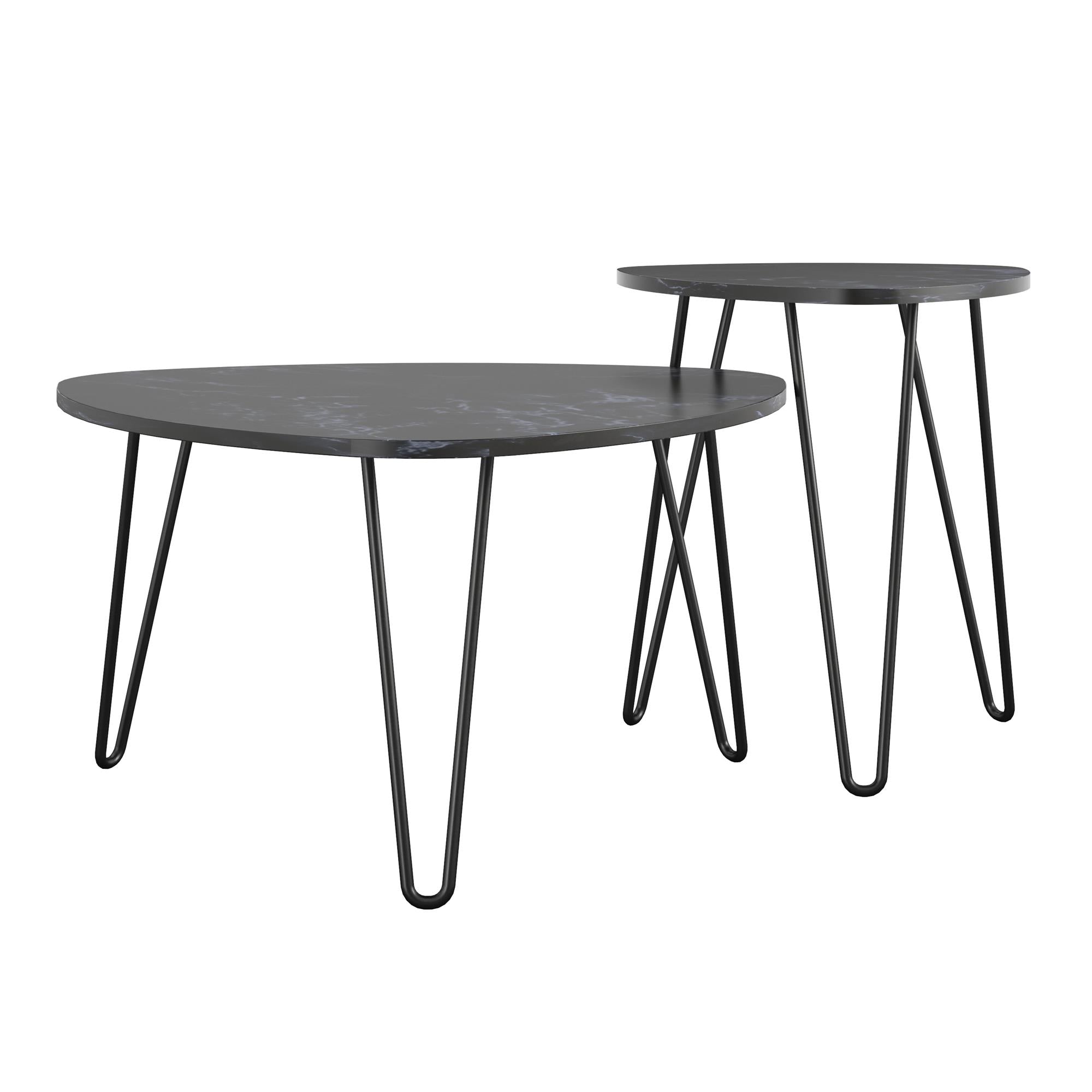 Soffbord - Ø83x46 / Ø50x58 cm - 2 bord i modern design och guldfärgade hairpin-ben i metall - svart - Athena
