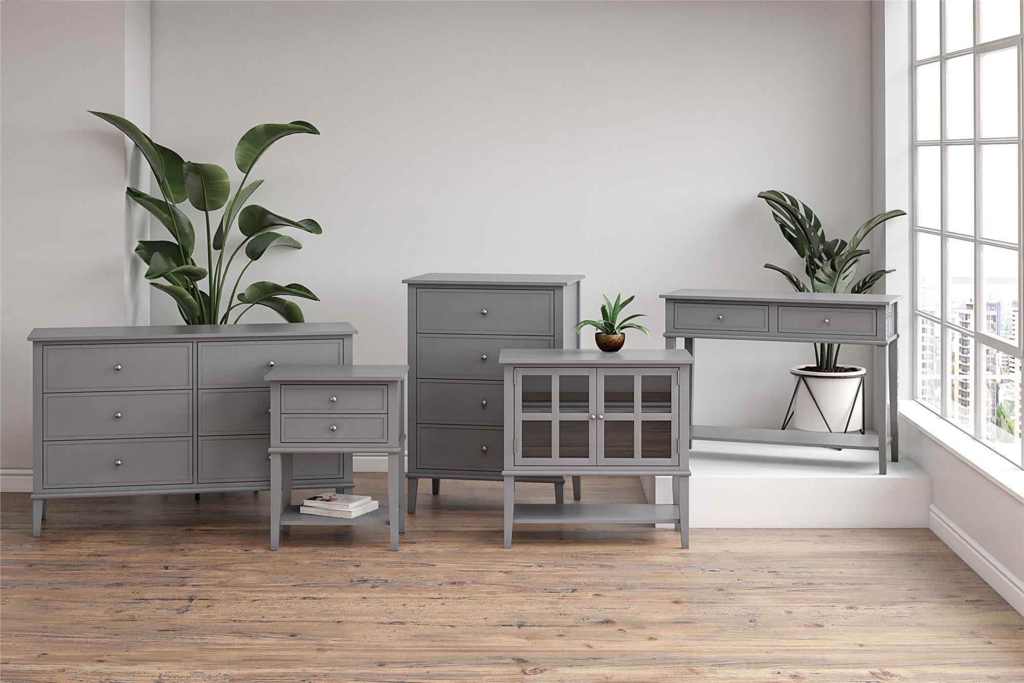 Vitrinskåp - 80x78x40 cm - med 2 Skåpsdörr med glasfront och hylla - grå - Franklin