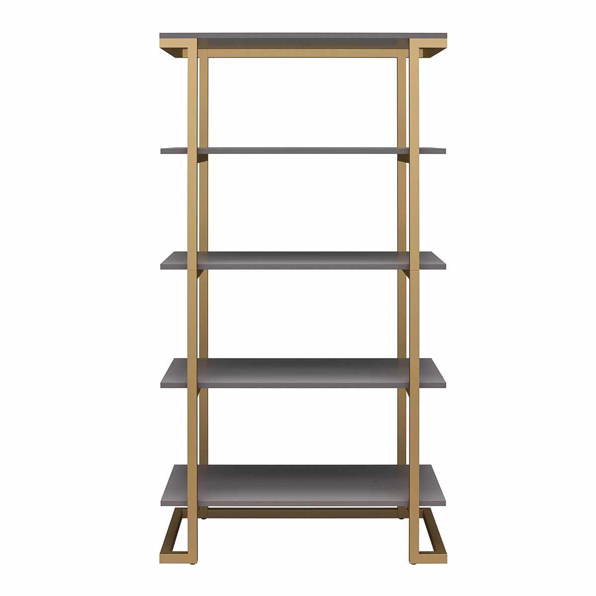 Hyllenhet - 76x40x141 cm - med 5 hyllplan, metallram i mässingsfärg - grå - Camila