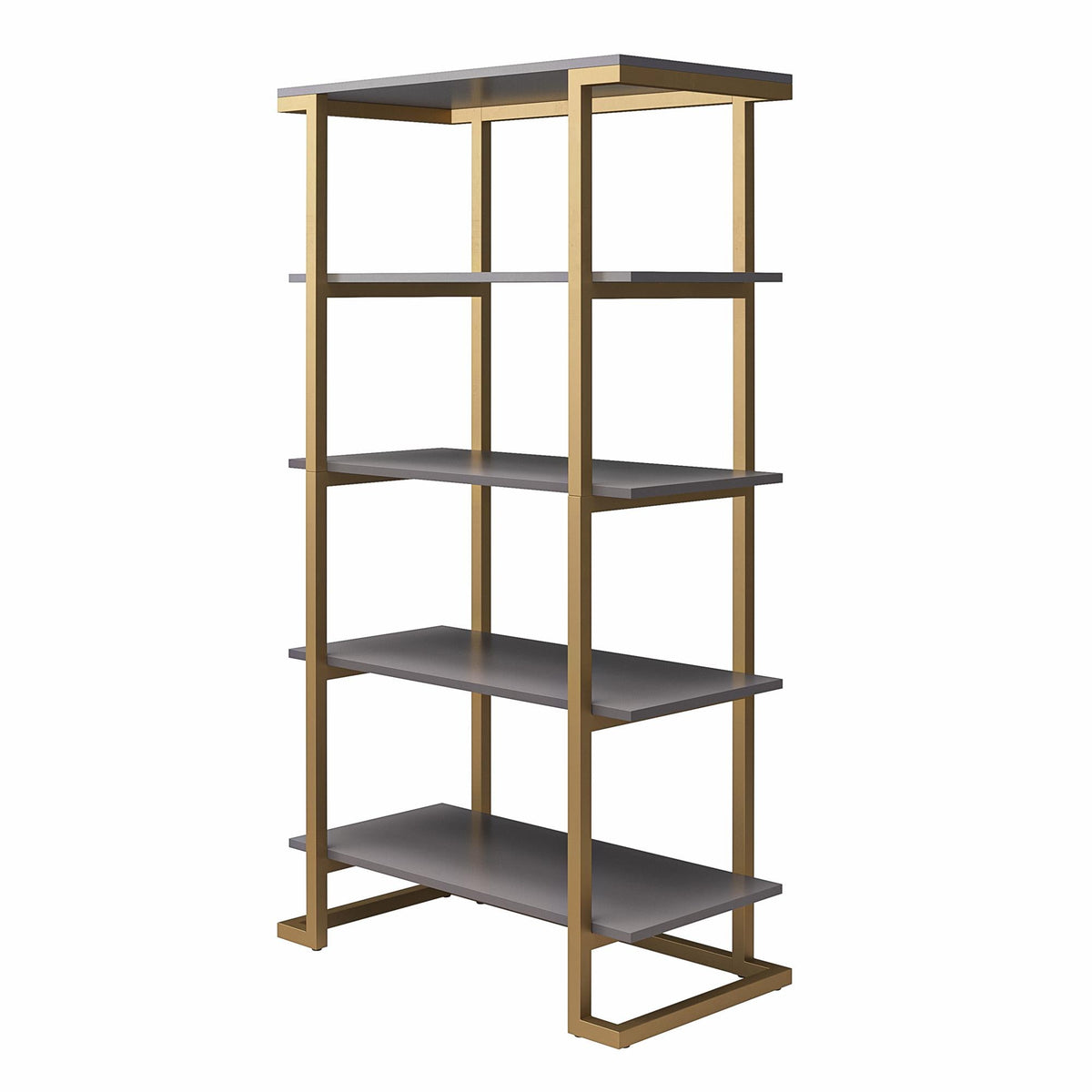 Hyllenhet - 76x40x141 cm - med 5 hyllplan, metallram i mässingsfärg - grå - Camila