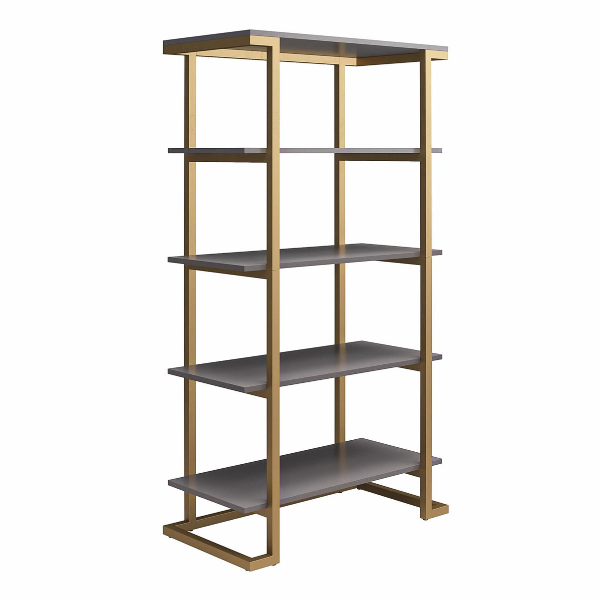 Hyllenhet - 76x40x141 cm - med 5 hyllplan, metallram i mässingsfärg - grå - Camila