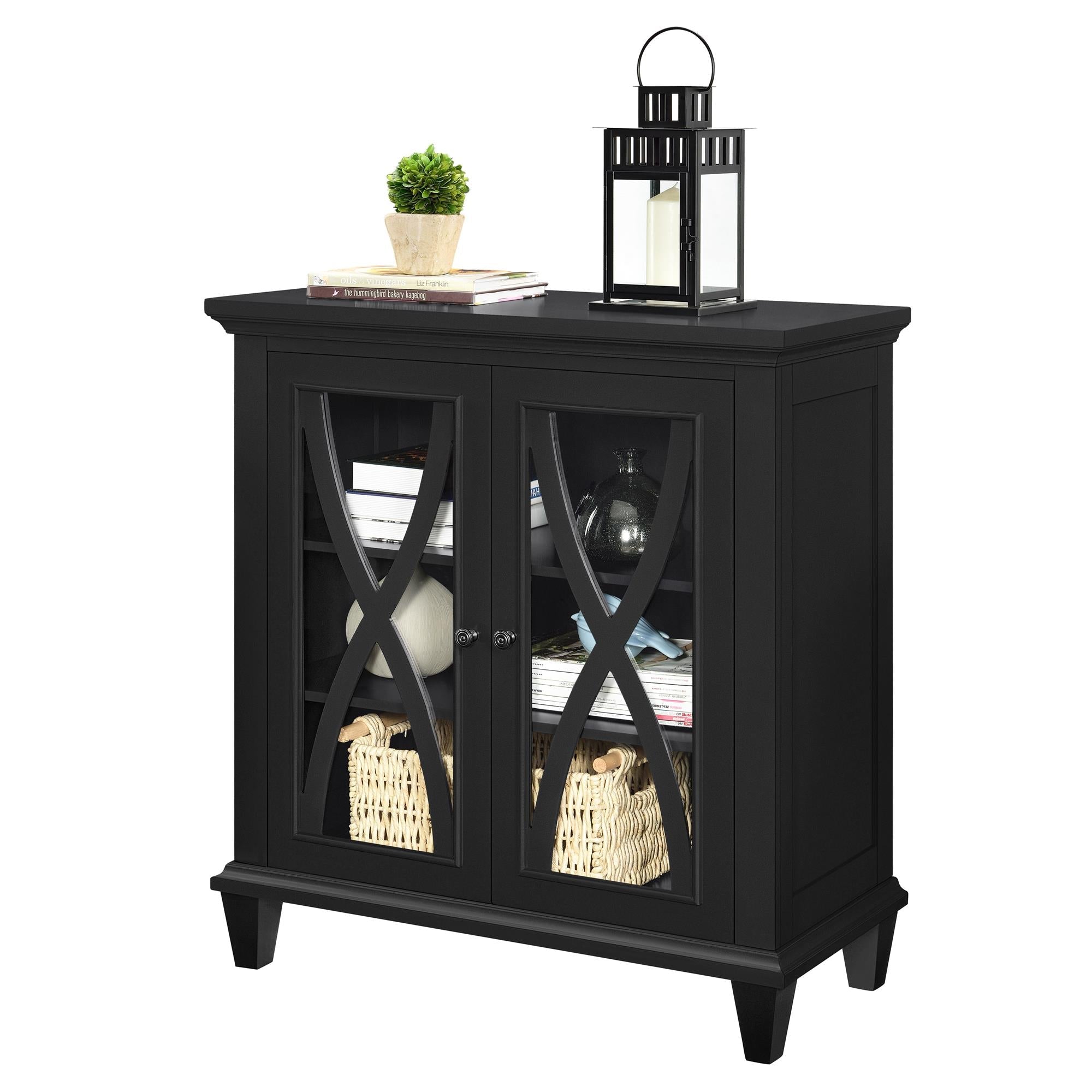 Vitrinskåp - 80x38x86 cm - med 2 dörrar och 3 hyllor, i klassisk stil - svart - Ellington - Vitrinskåp - Vitrinskåp - 80x38x86 cm - med 2 dörrar och 3 hyllor, i klassisk stil - svart - Ellington -