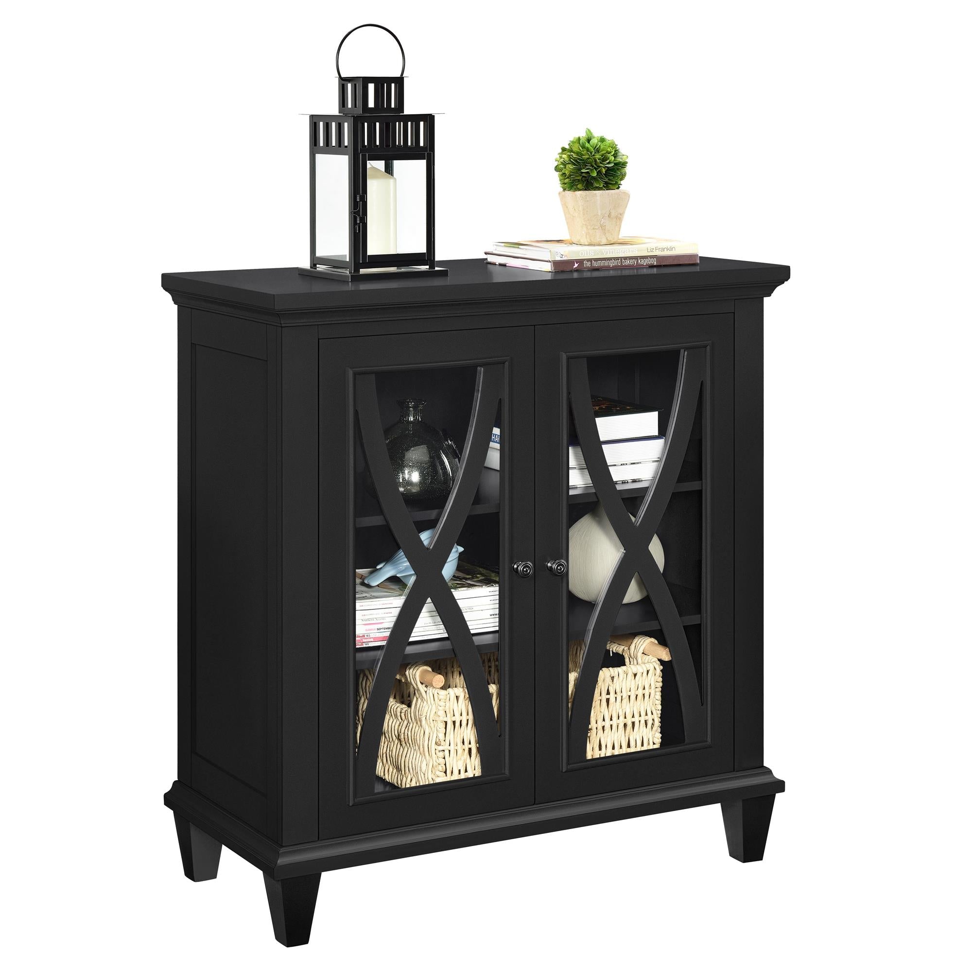 Vitrinskåp - 80x38x86 cm - med 2 dörrar och 3 hyllor, i klassisk stil - svart - Ellington - Vitrinskåp - Vitrinskåp - 80x38x86 cm - med 2 dörrar och 3 hyllor, i klassisk stil - svart - Ellington -