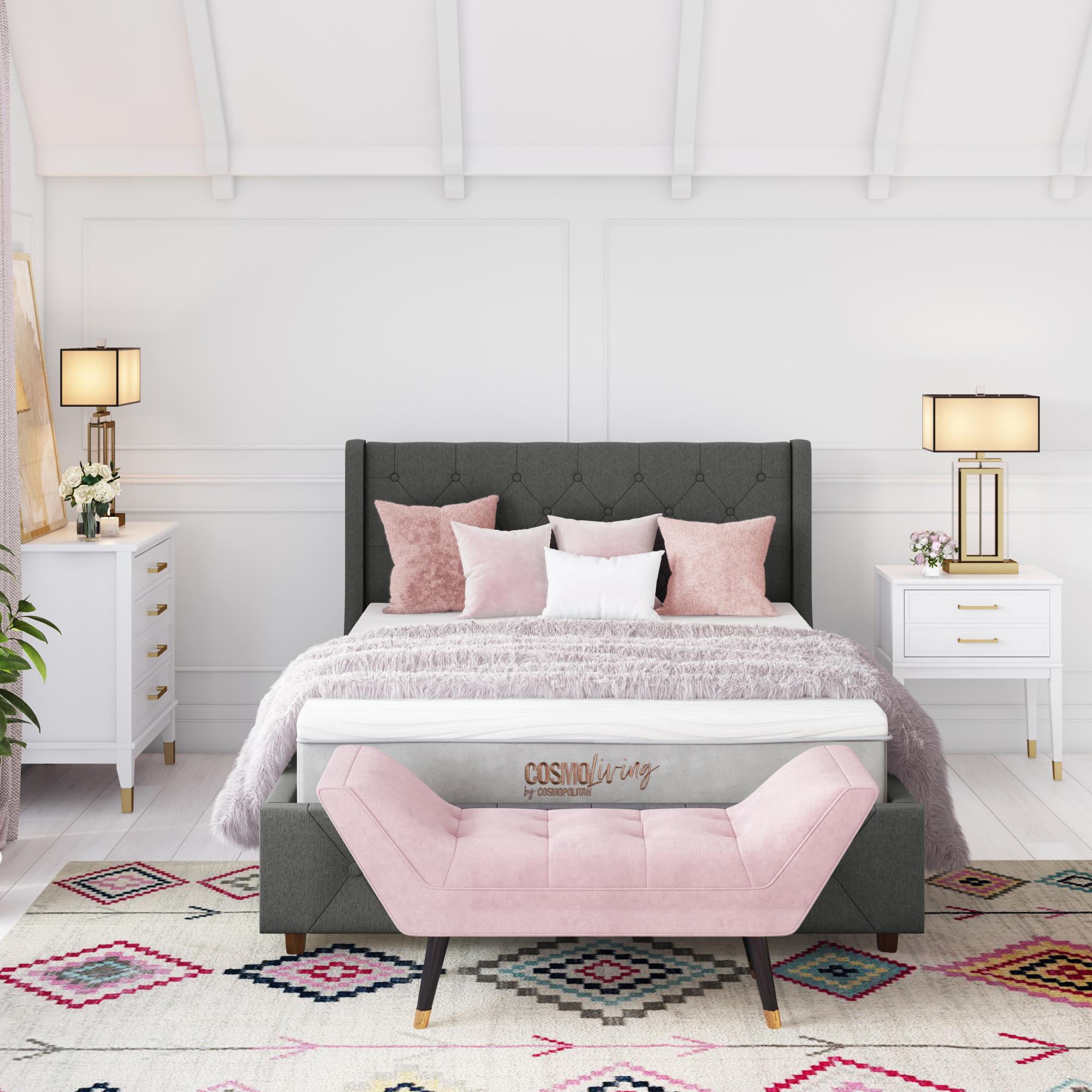 Byråar – 75x50x106 cm – med 4 lådor, Handtag och ben i guldfärg – vit – Westerleigh