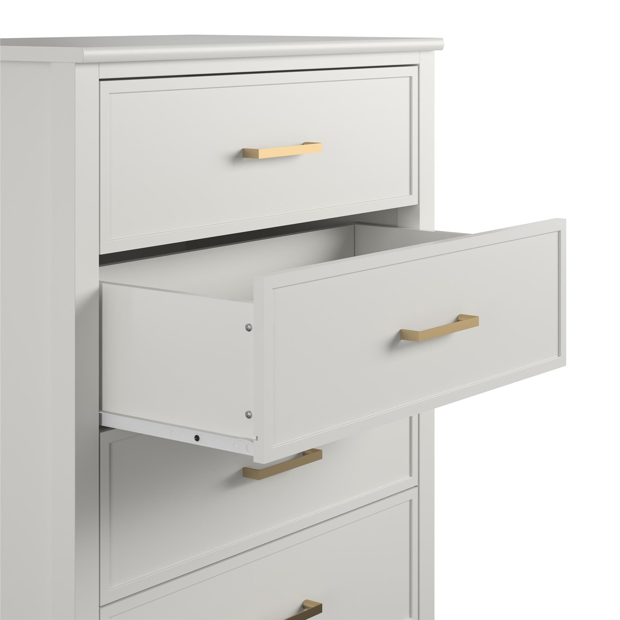 Byrå - 75x50x106 cm - med 4 lådor, handtag och ben i guldfärg - vit - Westerleigh - Byråar - Byrå - 75x50x106 cm - med 4 lådor, handtag och ben i guldfärg - vit - Westerleigh -