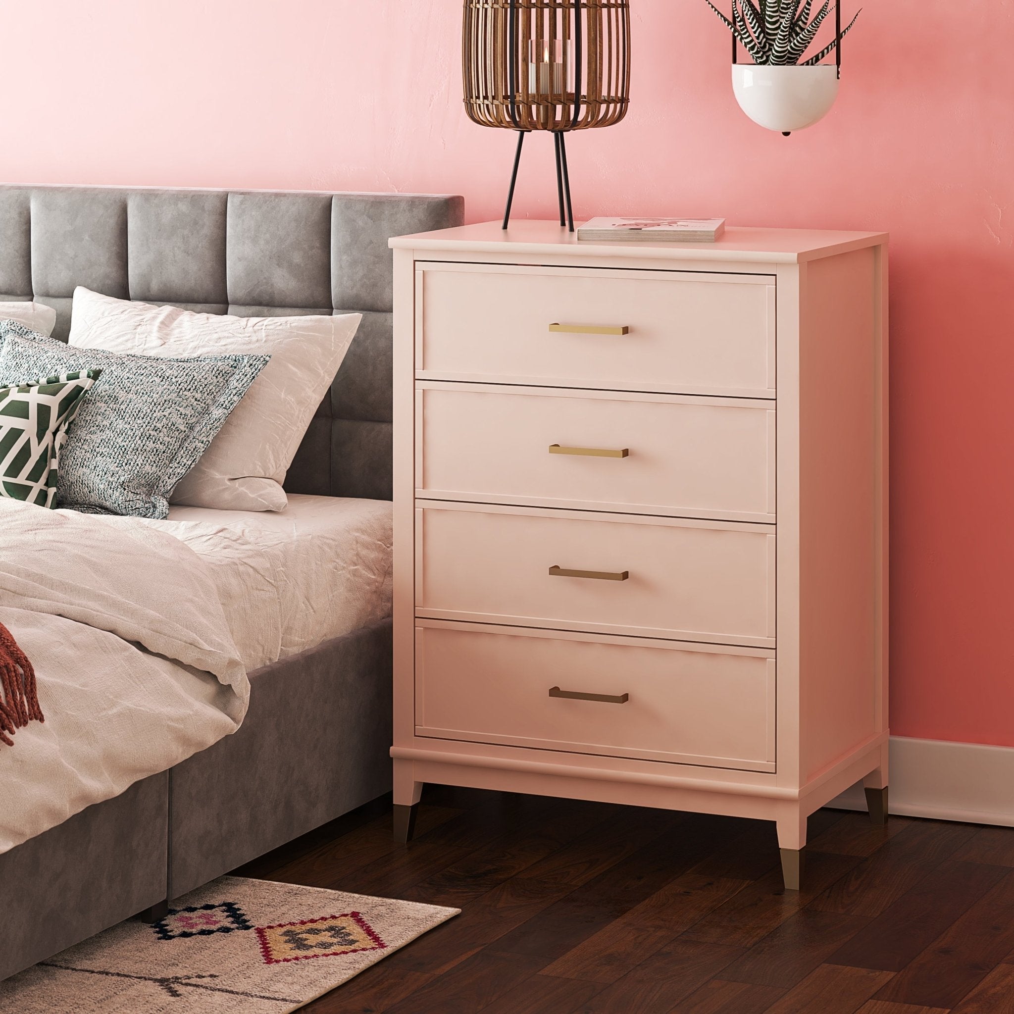 Westerleigh Chic 4 - Drawer Dresser in Pink with Gold Handles - MASTERSTORE - 8595677160123 - Dressers - 3640350COM - 8595677160123