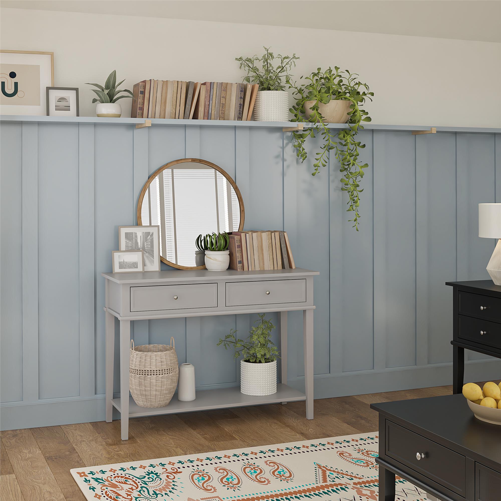 Konsolbord - 104x40x76 cm - med 2 lådor och hyllplan - grå - Franklin - Konsolbord - Konsolbord - 104x40x76 cm - med 2 lådor och hyllplan - grå - Franklin -