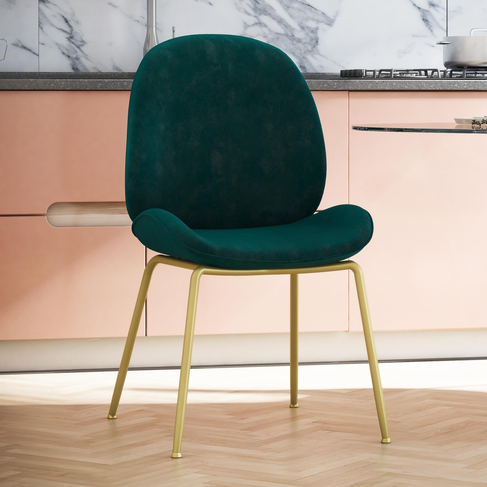 Matstol - 47x57x85 cm - sammetsklädsel och ben i mässingsfärgad metall - grön - Astor