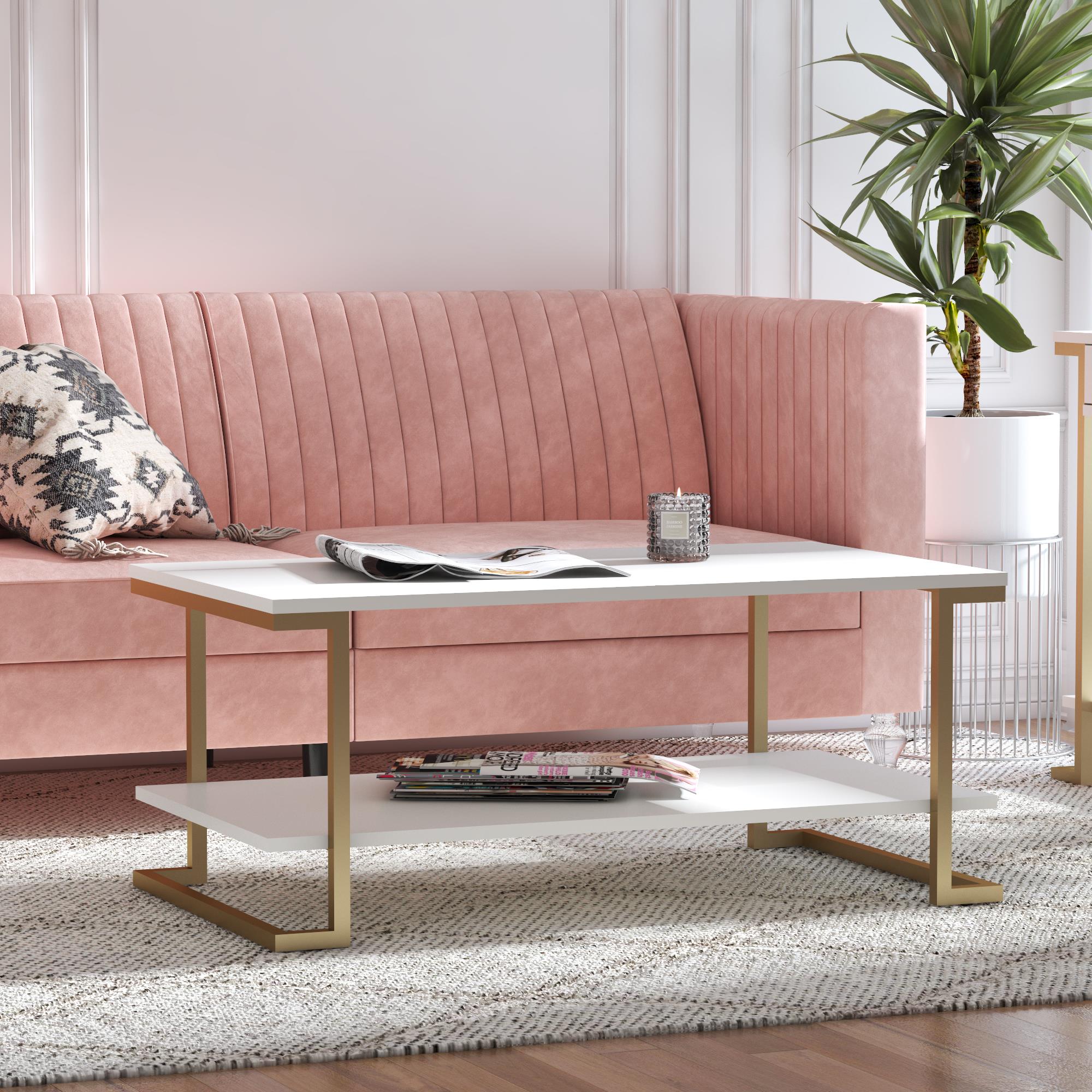 Camila White Coffee Table with Modern Gold Legs - MASTERSTORE - 8595677160567 - Coffee Tables - 7794013COM - 8595677160567