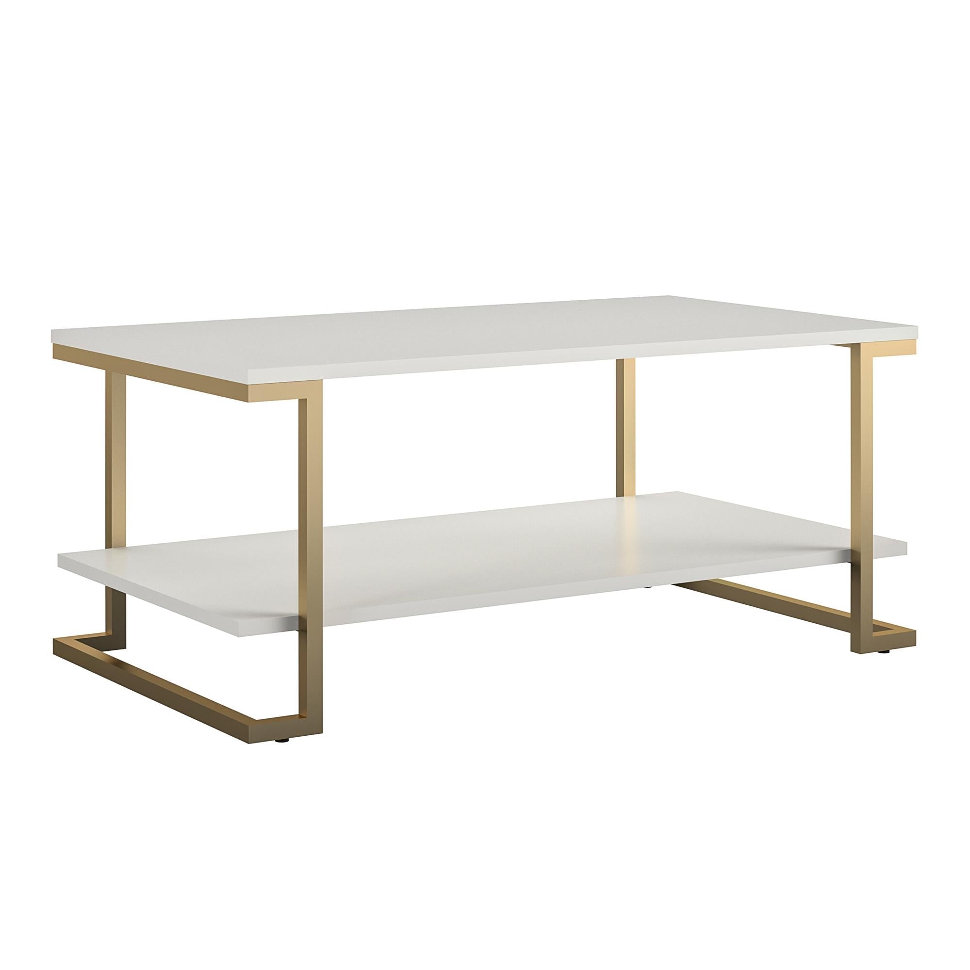Soffbord - 106x60x45 cm - med hyllplan för förvaring och metallram i guldfärg - vit - Camila - Soffbord - Soffbord - 106x60x45 cm - med hyllplan för förvaring och metallram i guldfärg - vit - Camila -