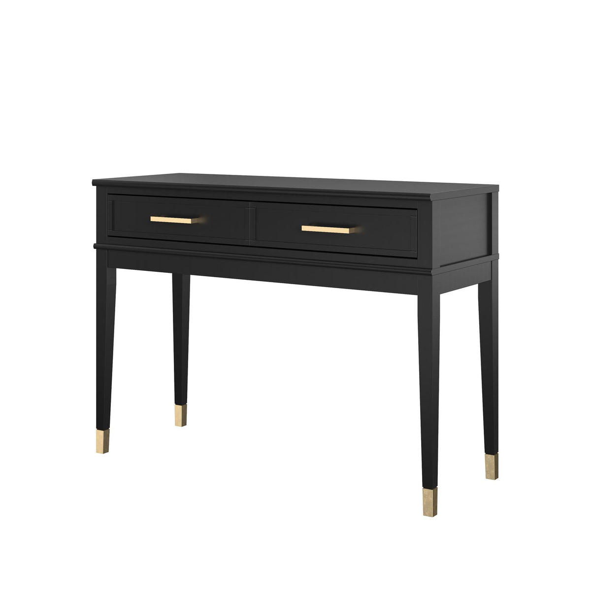 Konsolbord – 104x40x76 cm – med 2 lådor, Handtag och ben med gulddetaljer – svart – Westerleigh