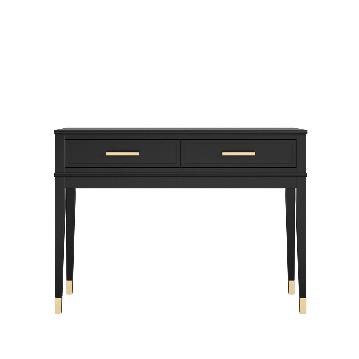 Konsolbord – 104x40x76 cm – med 2 lådor, Handtag och ben med gulddetaljer – svart – Westerleigh