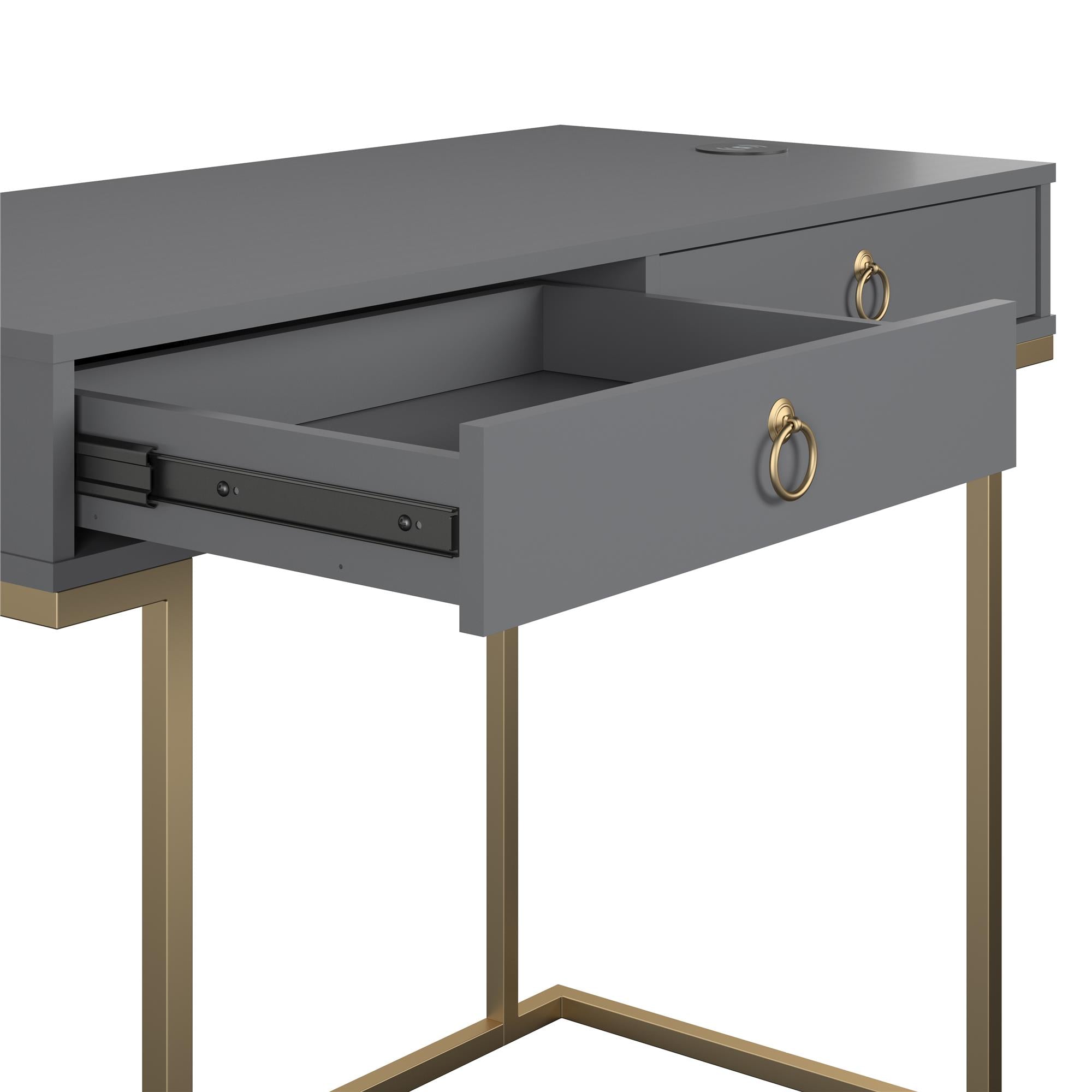 Skrivbord - 106x50x78 cm - med två lådor, metallben i guldfinish - grå - Camila
