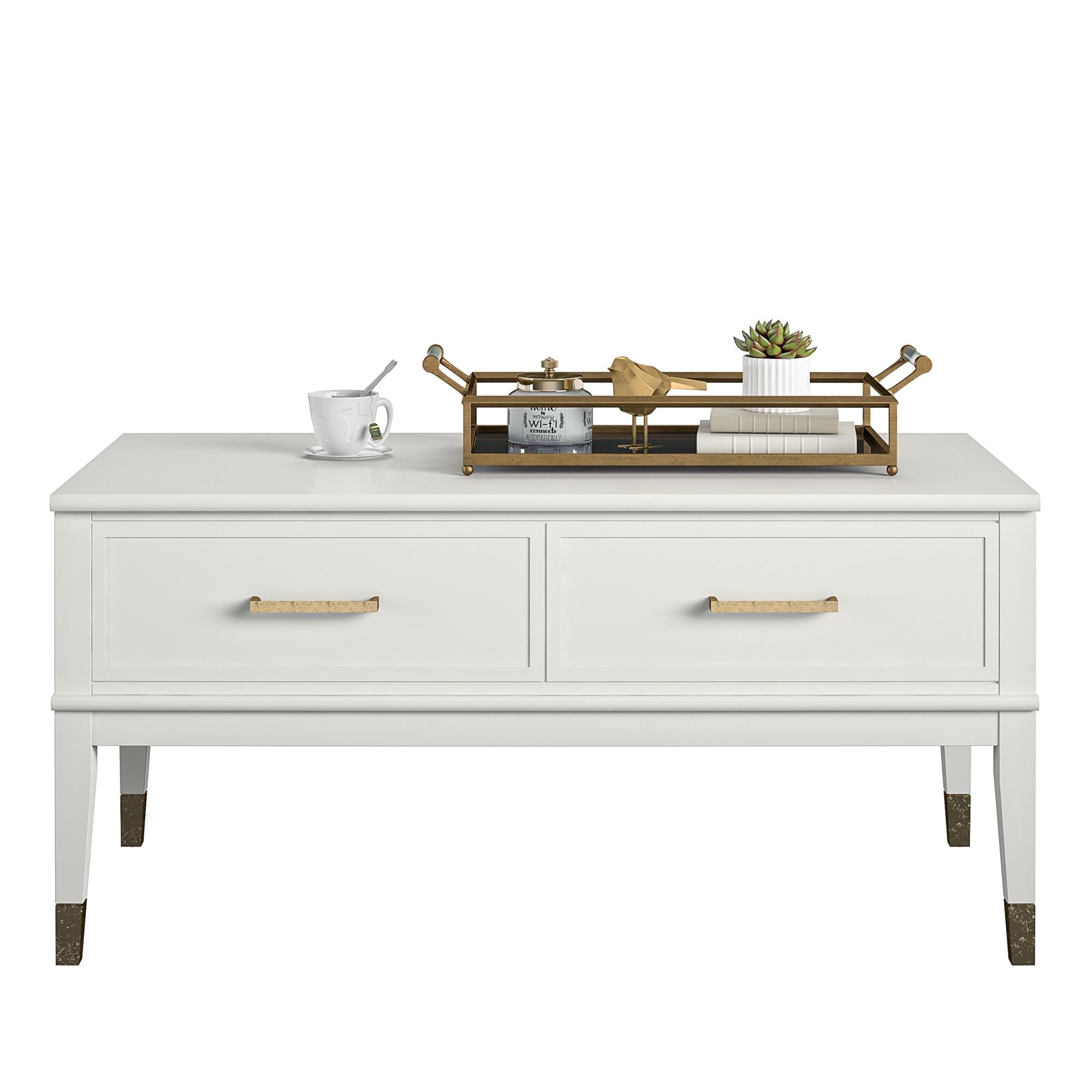 Soffbord - 106x52x51 cm - med 2 lådor och toppbricka med lyftfunktion - vit - Westerleigh - Soffbord - Soffbord - 106x52x51 cm - med 2 lådor och toppbricka med lyftfunktion - vit - Westerleigh -