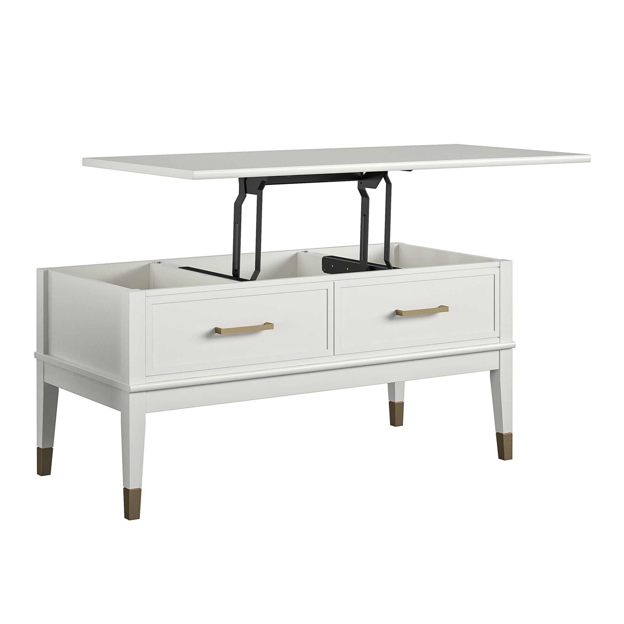 Soffbord - 106x52x51 cm - med 2 lådor och toppbricka med lyftfunktion - vit - Westerleigh - Soffbord - Soffbord - 106x52x51 cm - med 2 lådor och toppbricka med lyftfunktion - vit - Westerleigh -