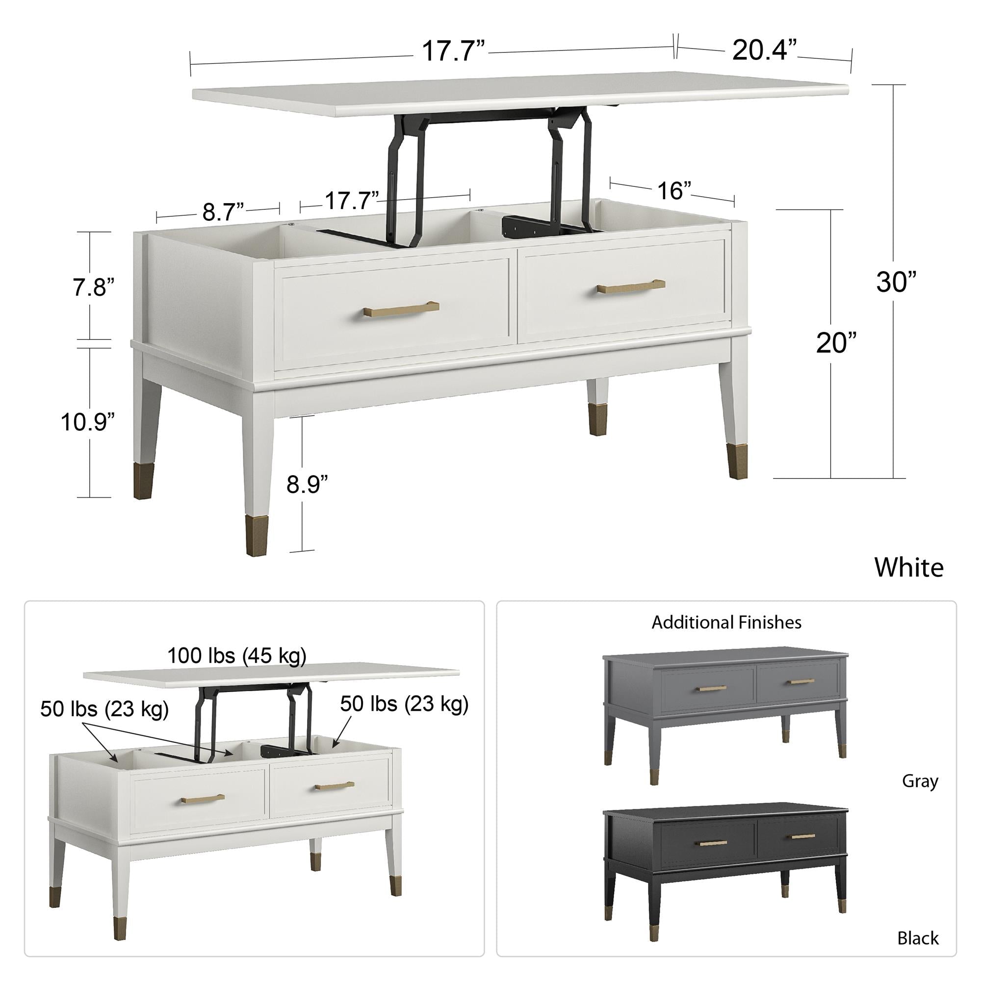 Soffbord - 106x52x51 cm - med 2 lådor och toppbricka med lyftfunktion - svart - Westerleigh - Soffbord - Soffbord - 106x52x51 cm - med 2 lådor och toppbricka med lyftfunktion - svart - Westerleigh -