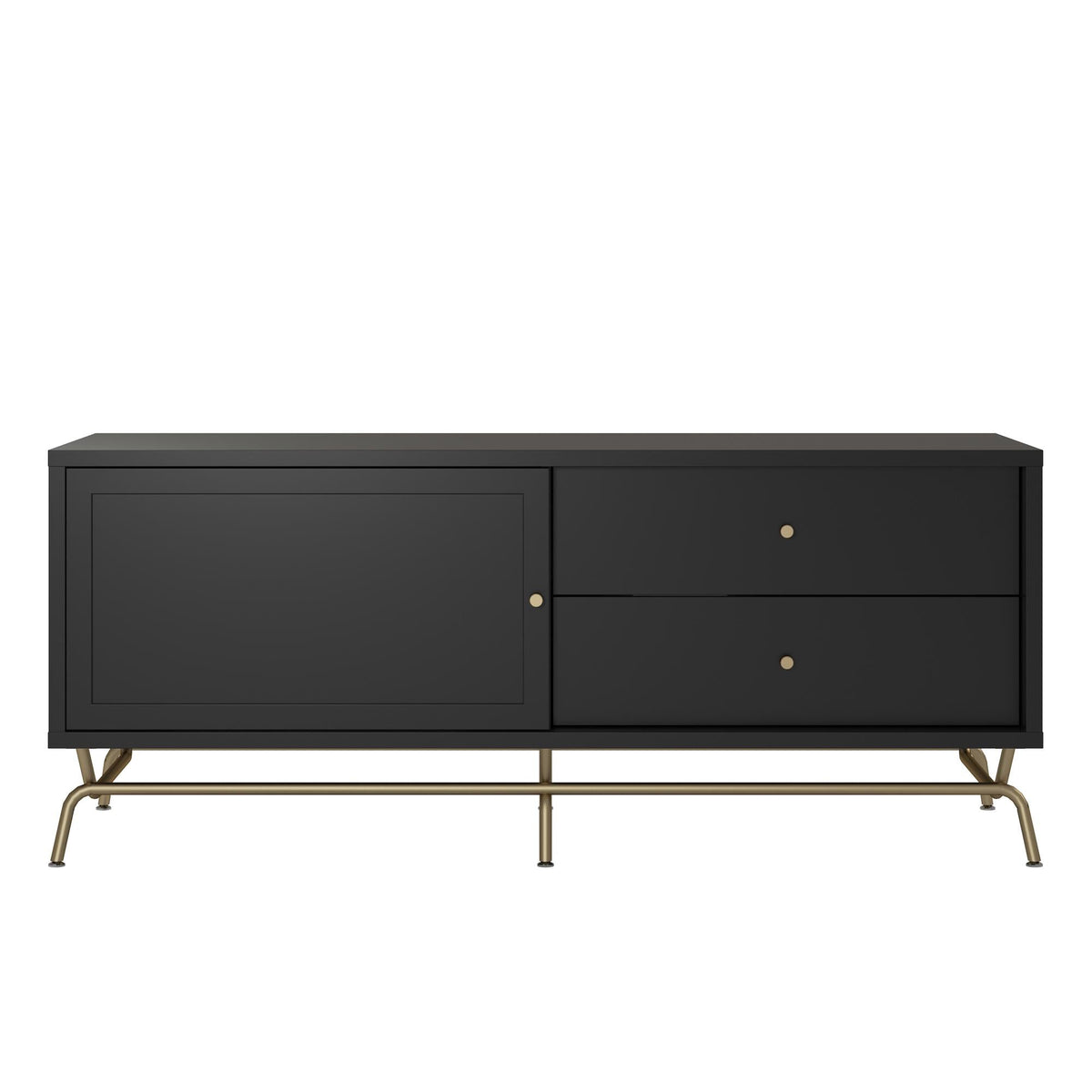 TV-bänk - 150x48x62 cm - med 2 lådor och 1 skåp - svart - Nova