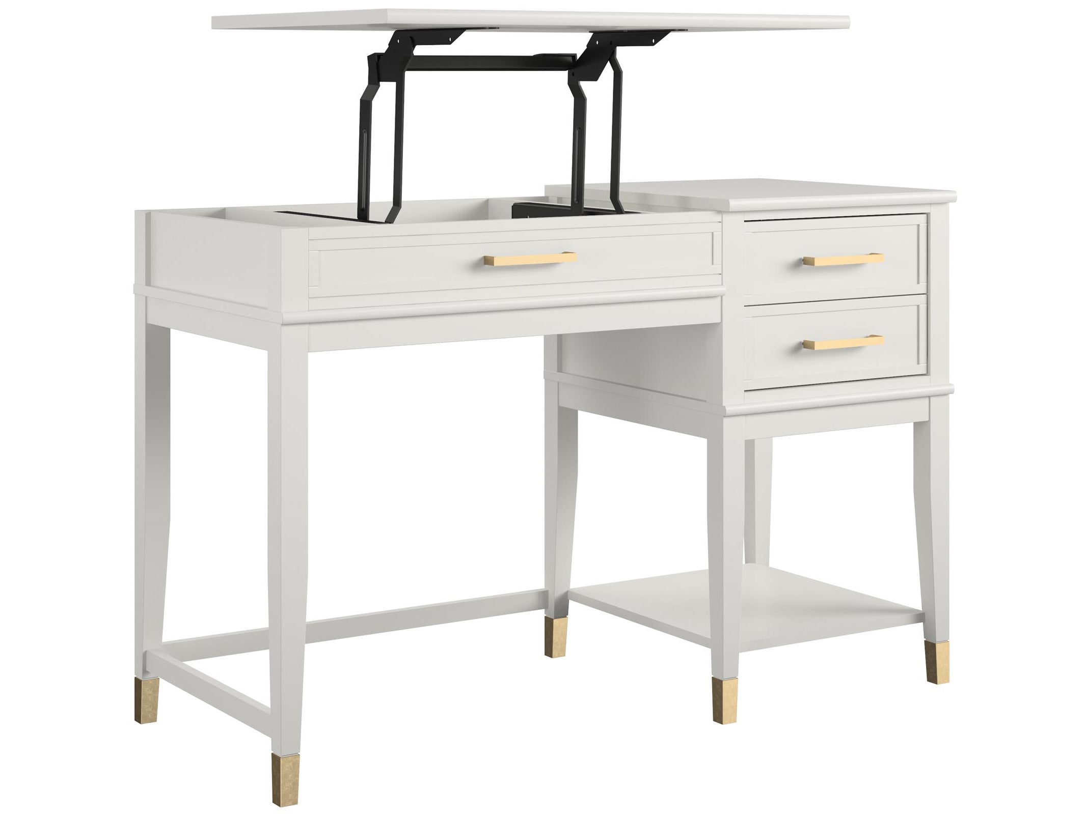 Skrivbord - 116x50x76,5 cm - med 3 lådor och en hylla. Skiva med lyftfunktion - vit - Westerleigh
