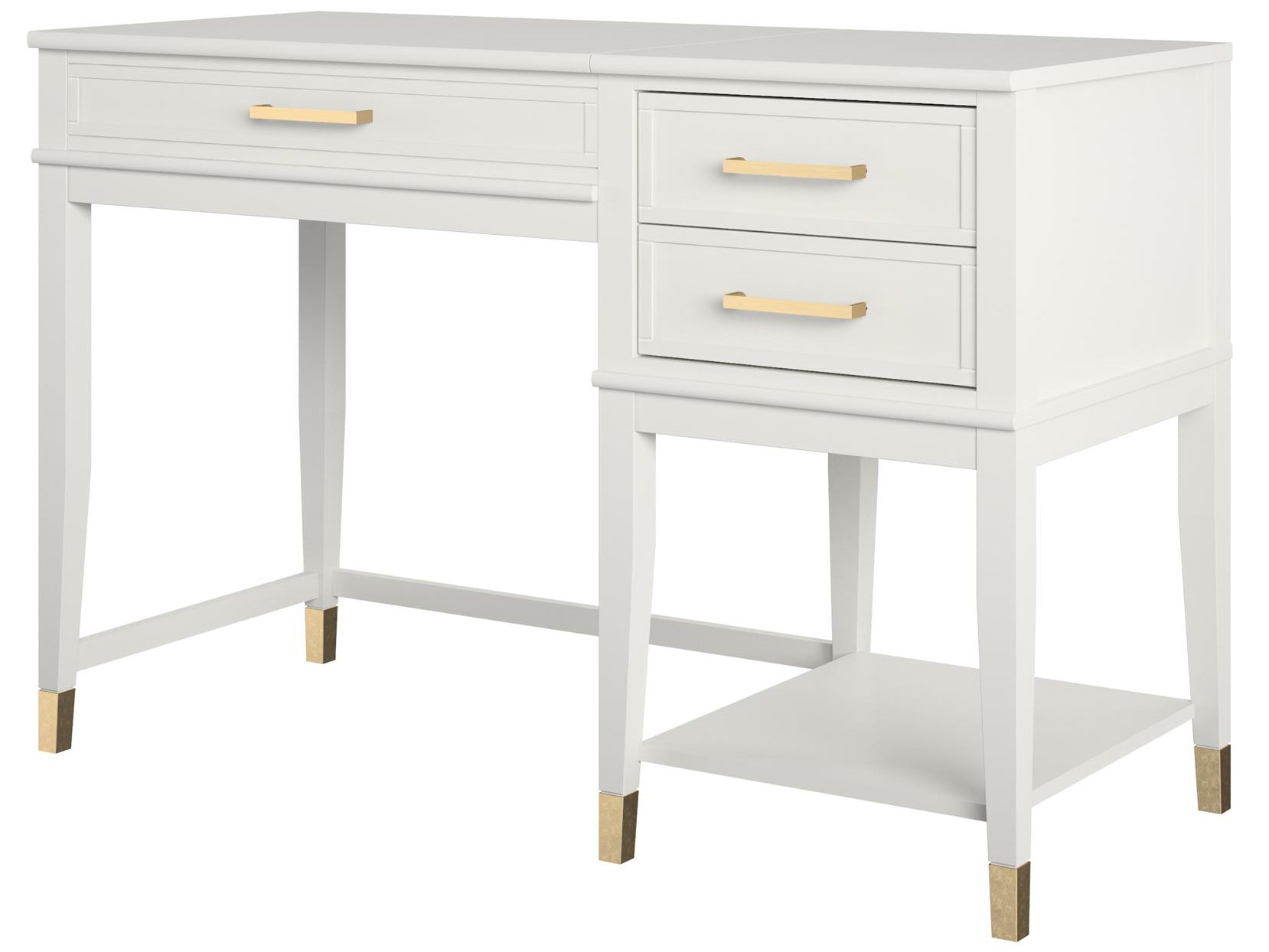 Skrivbord - 116x50x76,5 cm - med 3 lådor och en hylla. Skiva med lyftfunktion - vit - Westerleigh