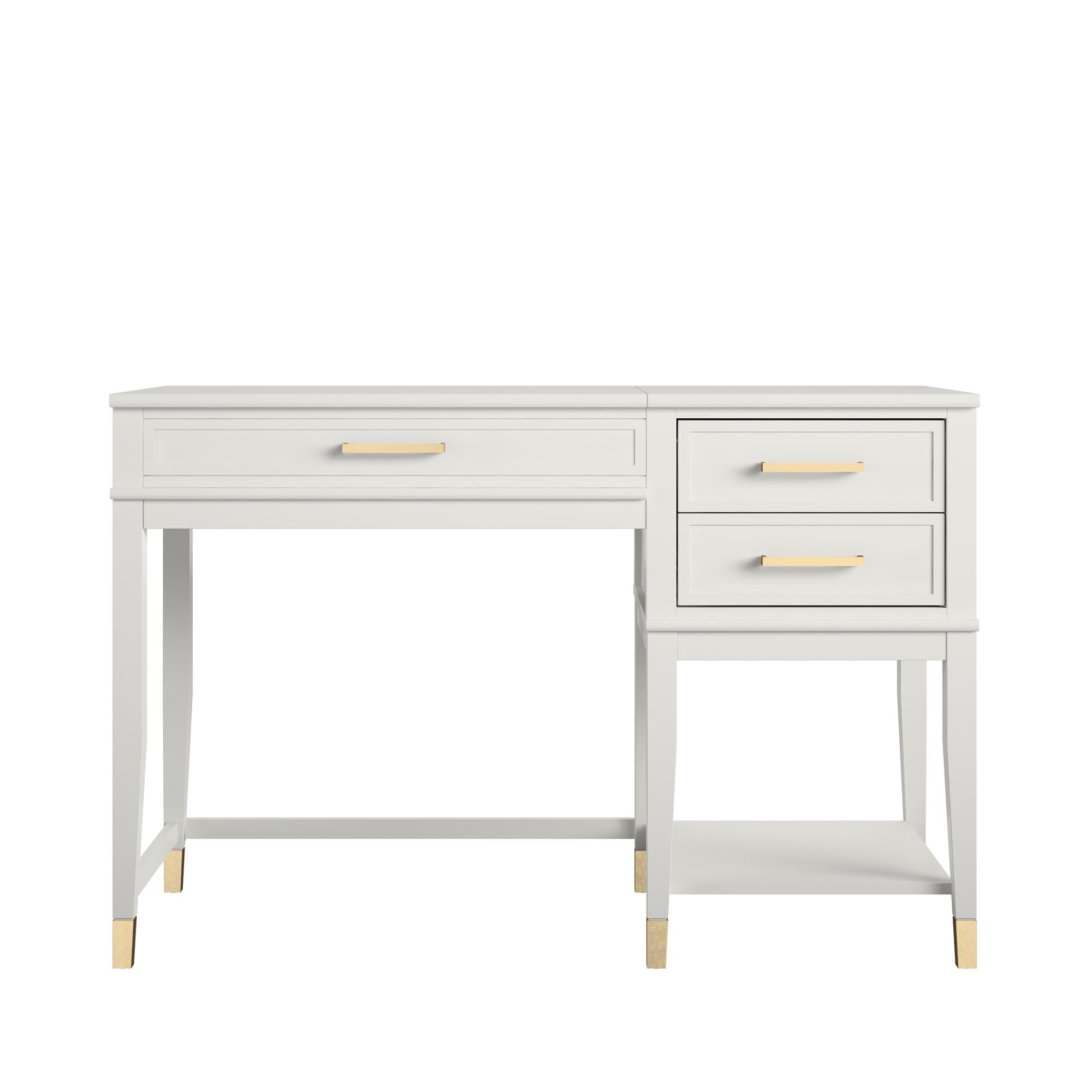 Skrivbord - 116x50x76,5 cm - med 3 lådor och en hylla. Skiva med lyftfunktion - vit - Westerleigh