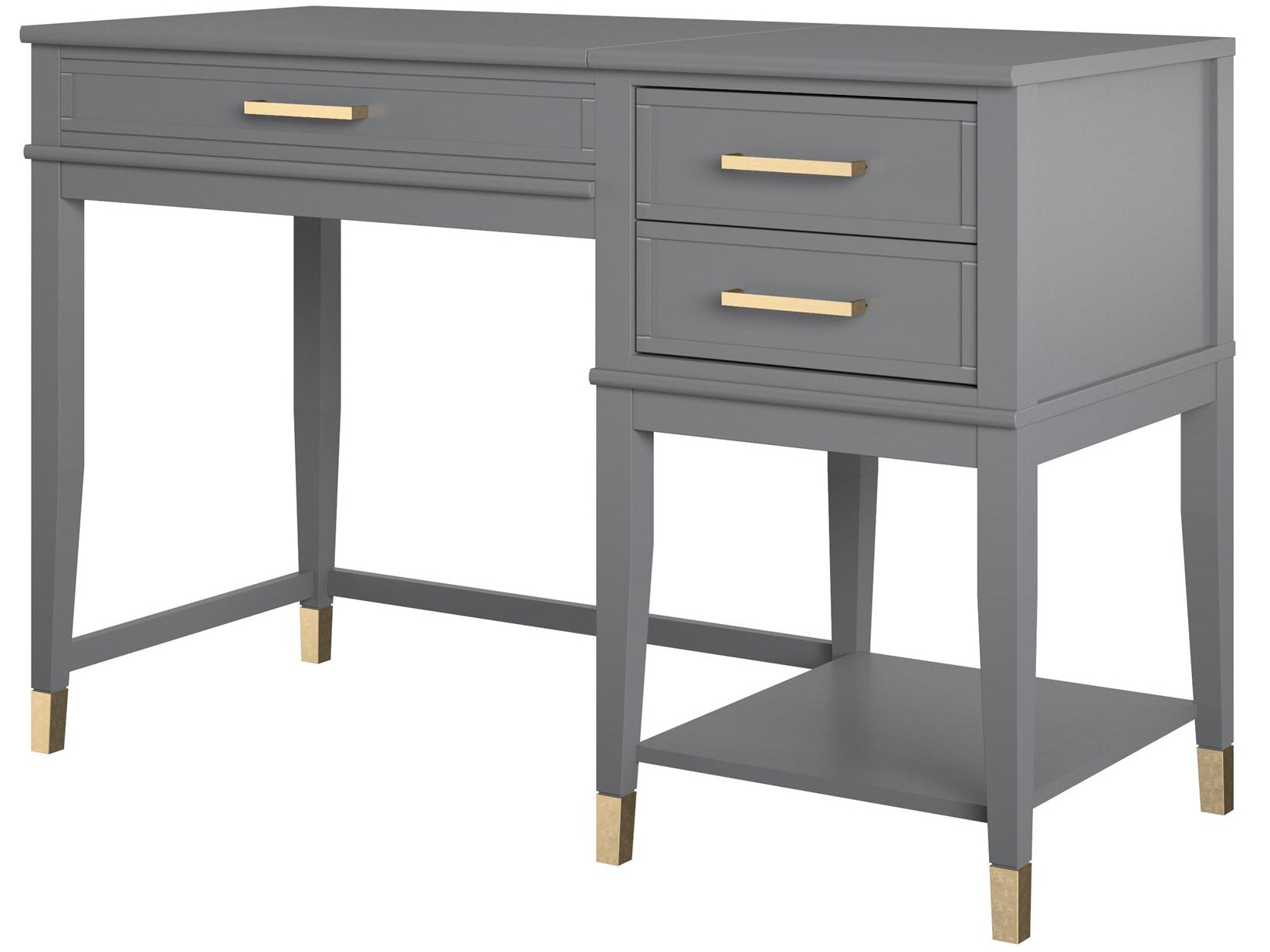 Skrivbord - 116x50x76,5 cm - med 3 lådor och en hylla. Topp med lyftfunktion - grå - Westerleigh