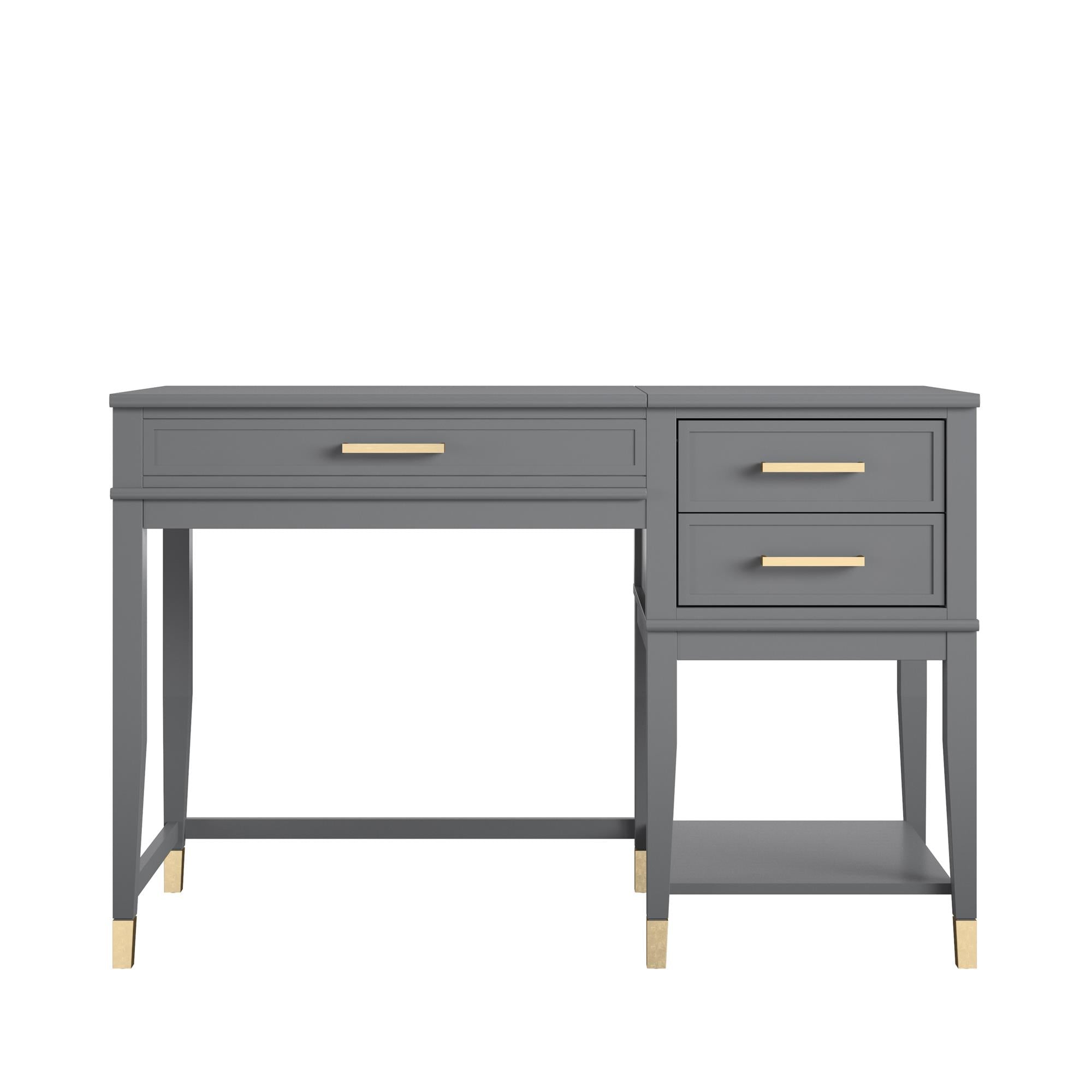Skrivbord - 116x50x76,5 cm - med 3 lådor och en hylla. Topp med lyftfunktion - grå - Westerleigh