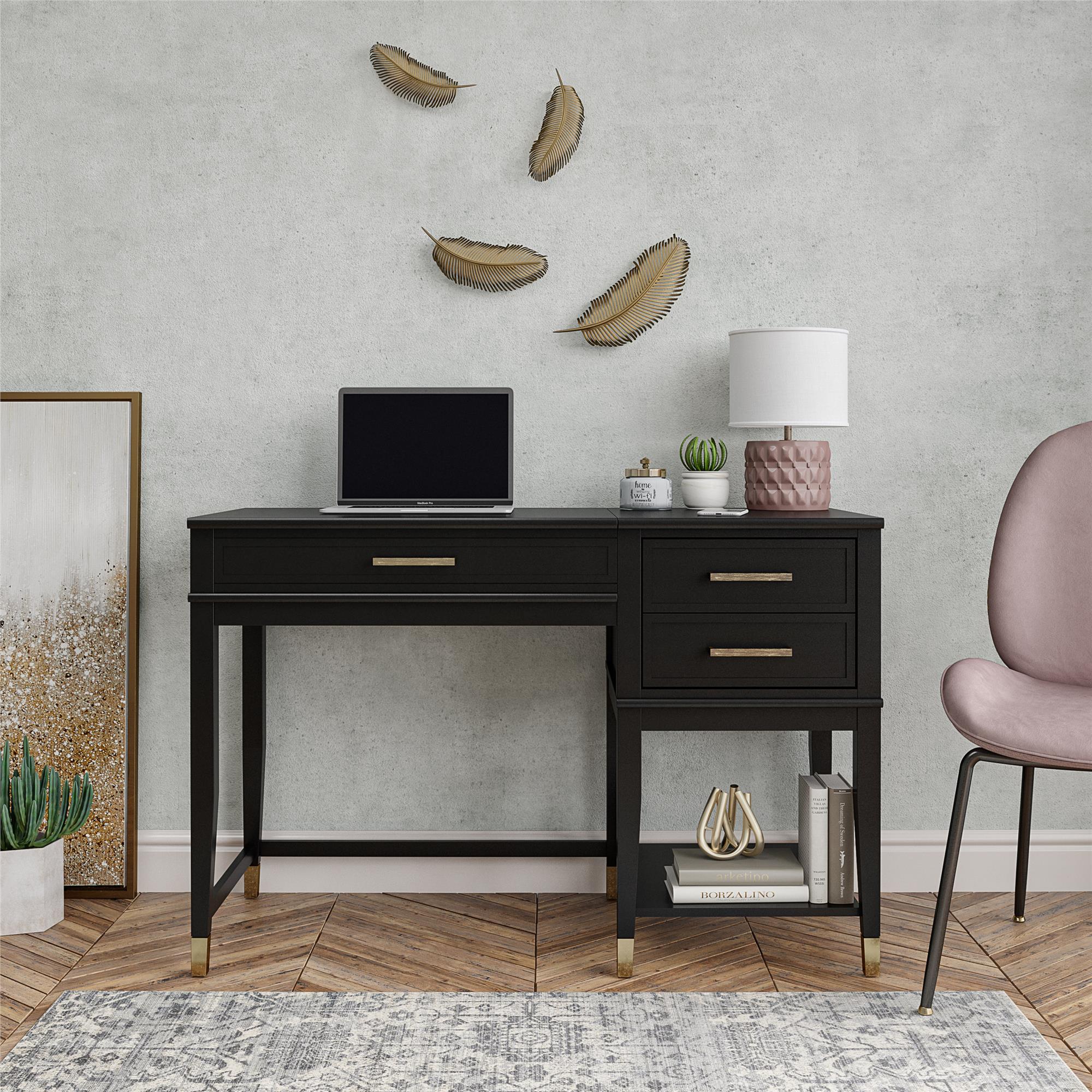 Skrivbord - 116x50x76,5 cm - med 3 lådor och en hylla. Topp med lyftfunktion - svart - Westerleigh