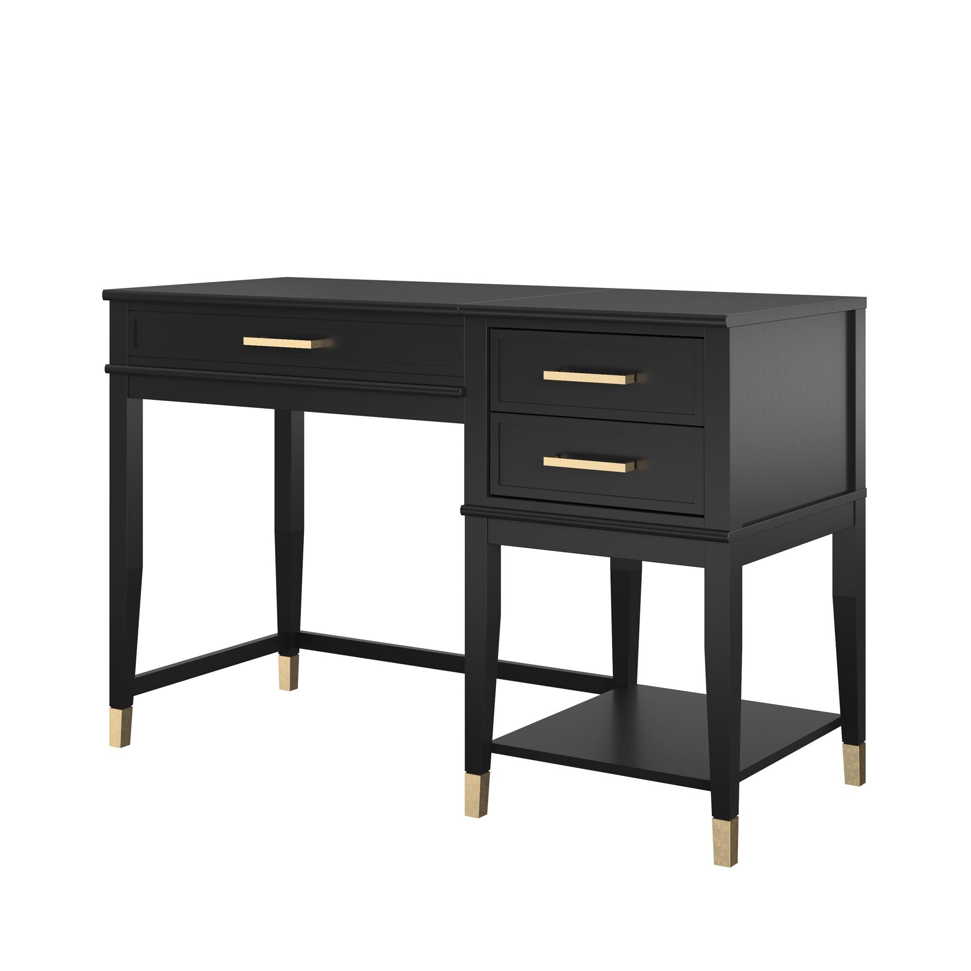 Skrivbord - 116x50x76,5 cm - med 3 lådor och en hylla. Topp med lyftfunktion - svart - Westerleigh