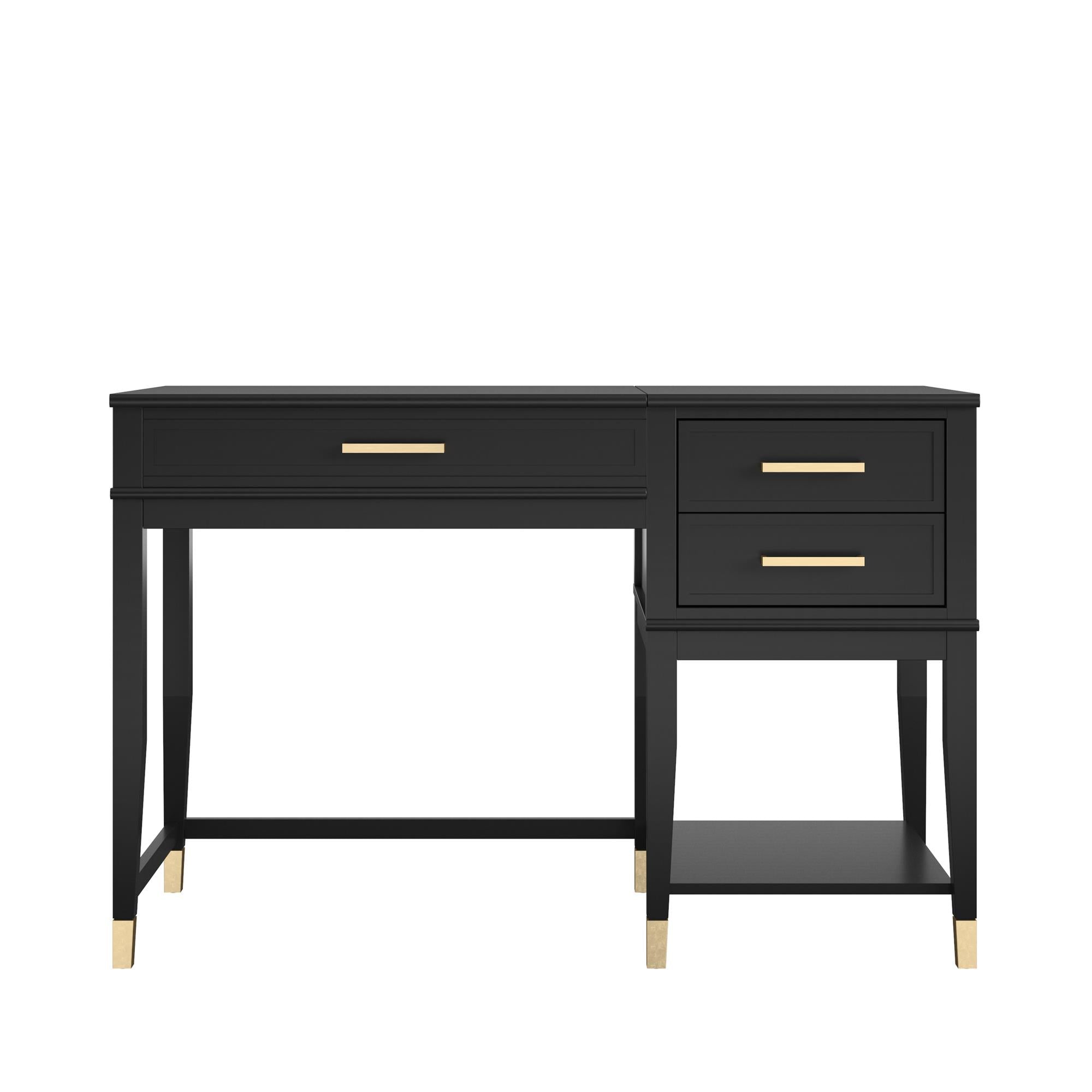Skrivbord - 116x50x76,5 cm - med 3 lådor och en hylla. Topp med lyftfunktion - svart - Westerleigh