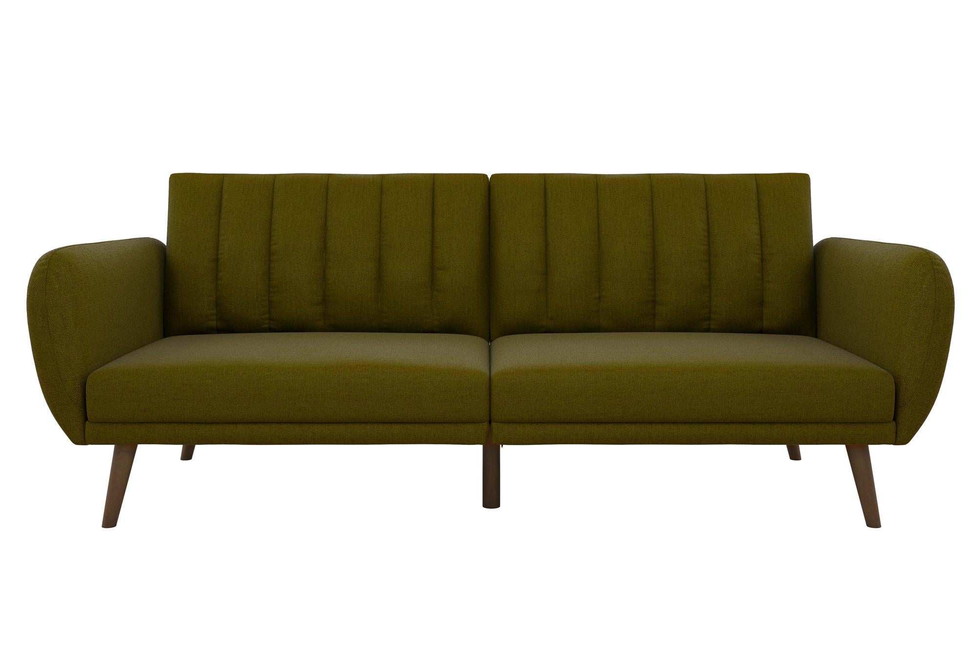 Bäddsoffa - 207x88x80 cm - för 3 personer, klädd i linne - grön - Brittany