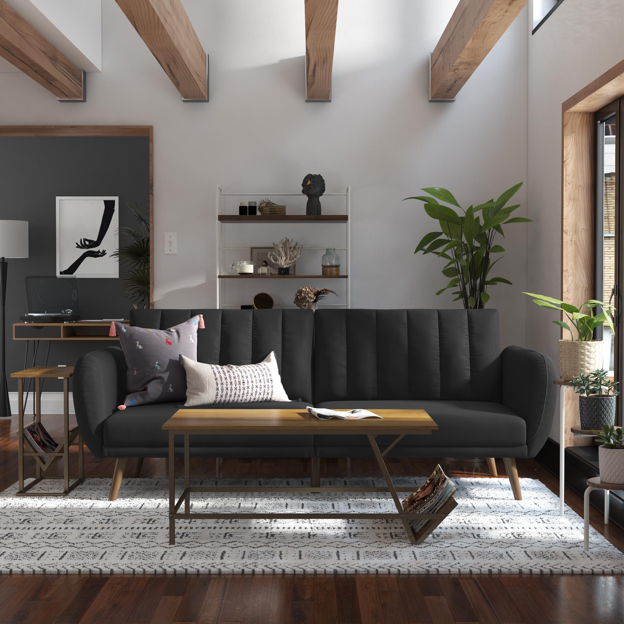 Bäddsoffa - 207x88x80 cm - för 3 personer, klädd i linne - grå - Brittany
