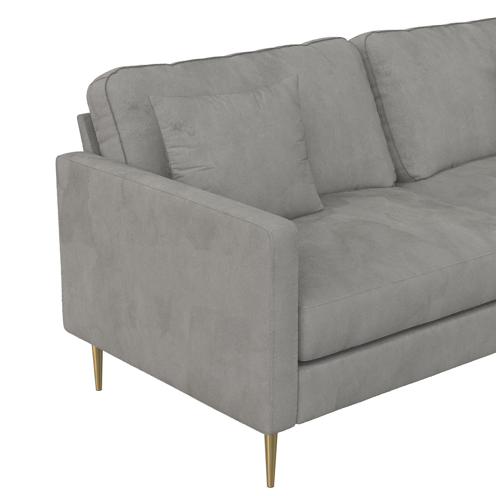 Soffa - 184x85x81 cm - för 3 personer, med sammetsklädsel och guldfärgade metallben - grå - Highland - Soffor - Soffa - 184x85x81 cm - för 3 personer, med sammetsklädsel och guldfärgade metallben - grå - Highland -