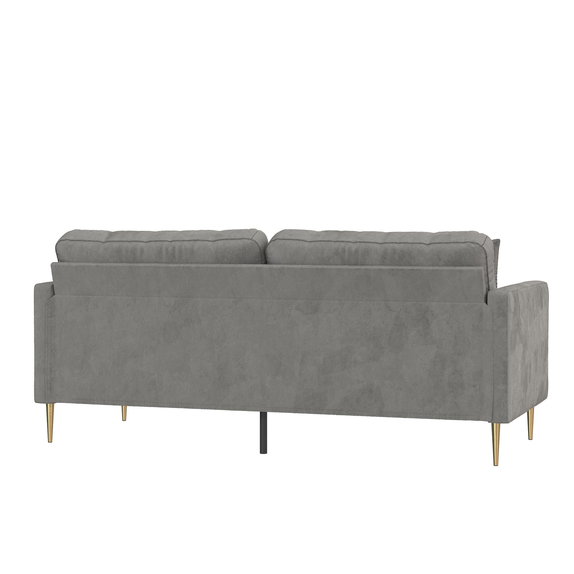 Soffa - 184x85x81 cm - för 3 personer, med sammetsklädsel och guldfärgade metallben - grå - Highland - Soffor - Highland 3 - Seater Sofa in Elegant Gray Velvet - Stylish & Durable - MASTERSTORE - 8595677161953 - Sofas - DL065G - SF - 8595677161953 -