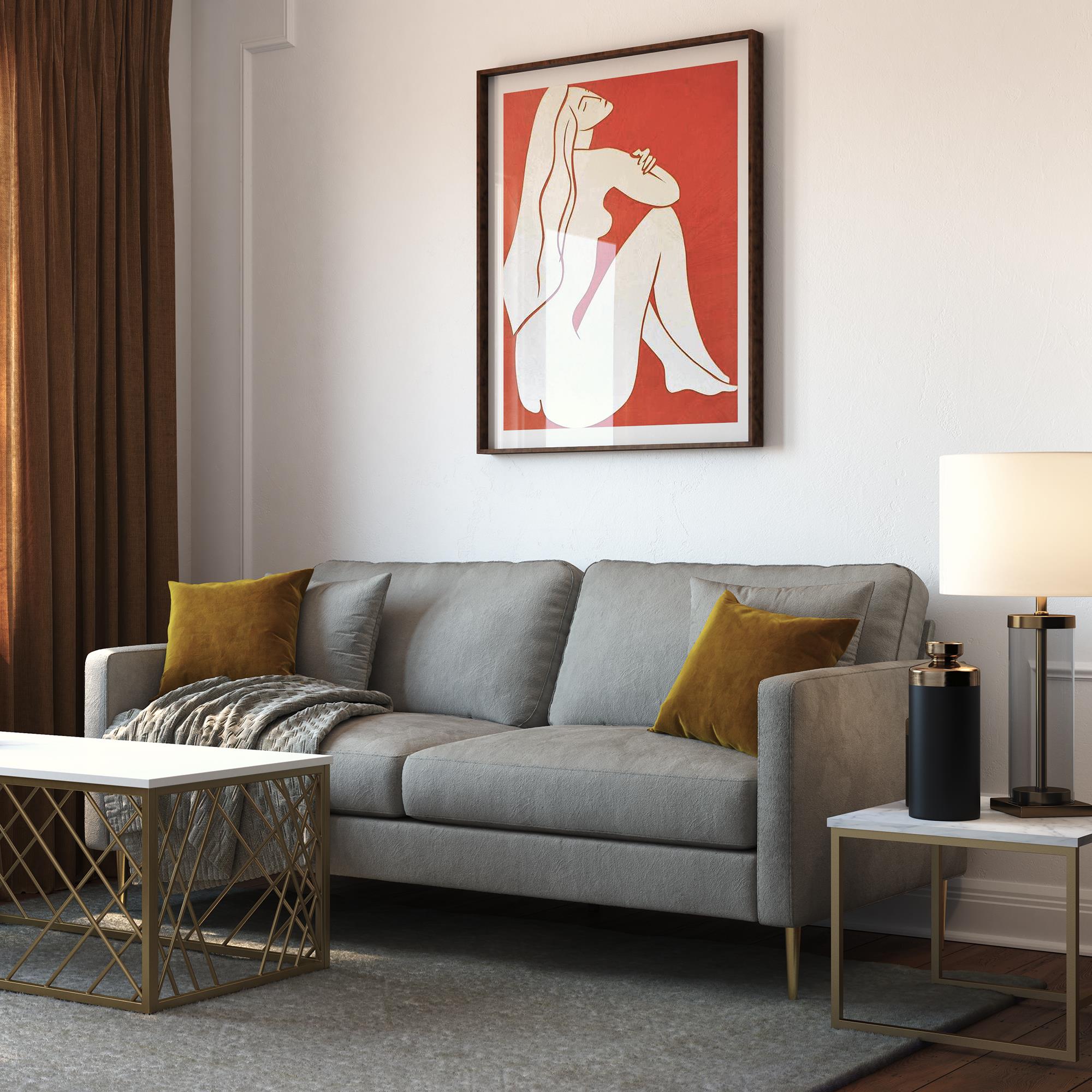 Soffa - 184x85x81 cm - för 3 personer, med sammetsklädsel och ben i guldfärgad metall - grå - Highland