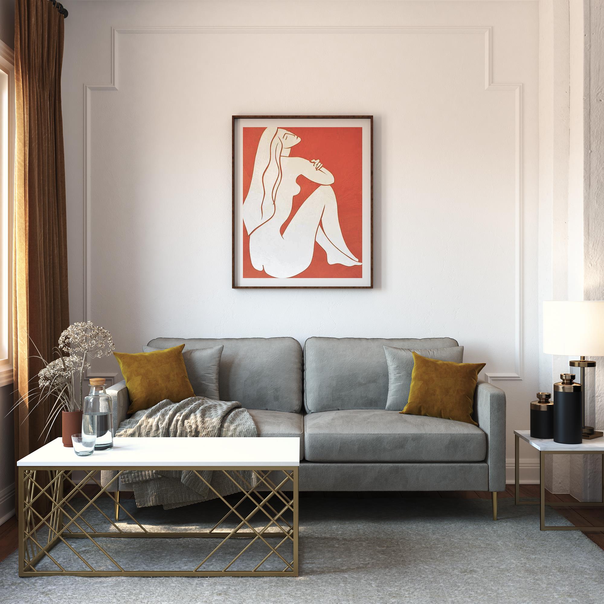 Soffa - 184x85x81 cm - för 3 personer, med sammetsklädsel och guldfärgade metallben - grå - Highland - Soffor - Soffa - 184x85x81 cm - för 3 personer, med sammetsklädsel och guldfärgade metallben - grå - Highland -