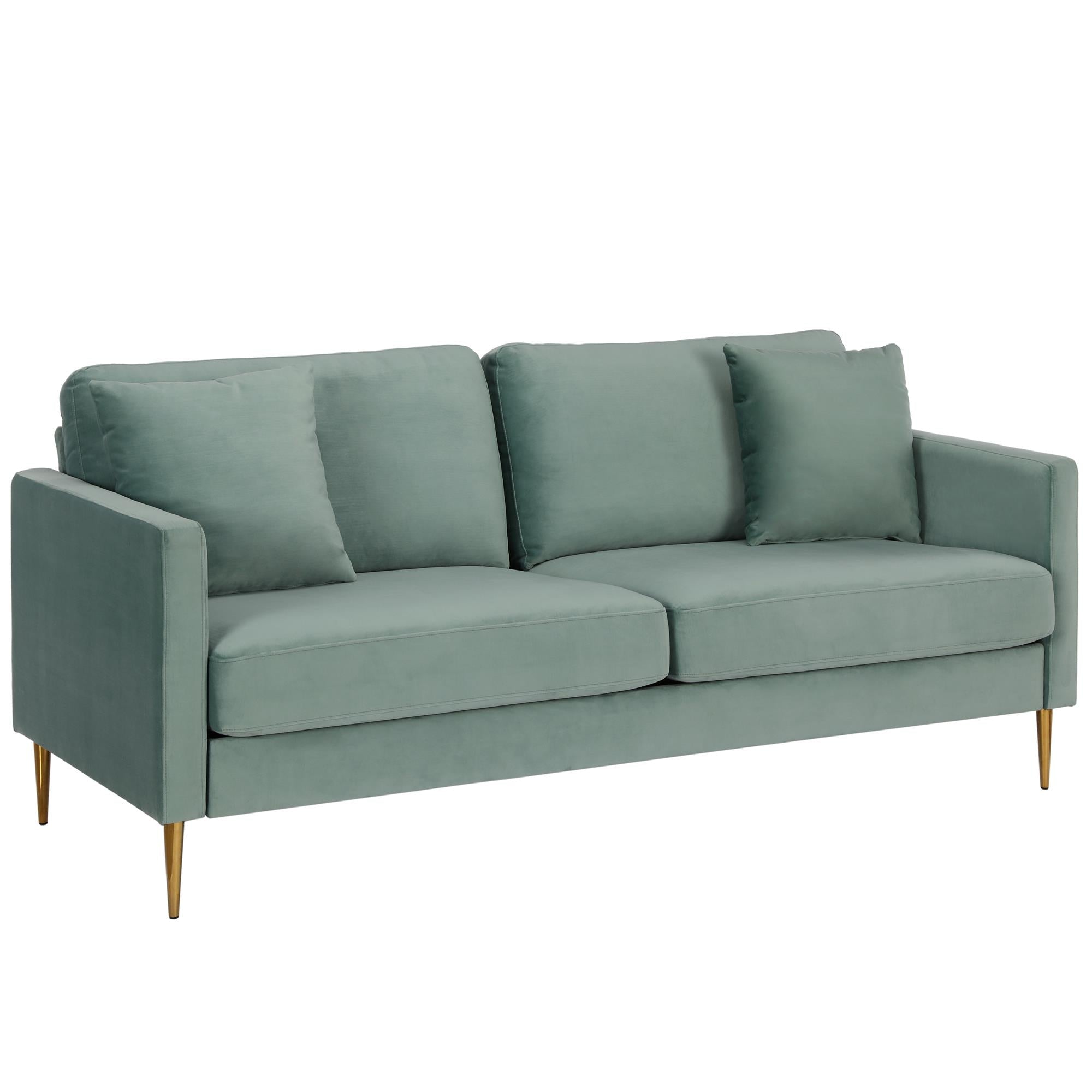 Soffa - 184x85x81 cm - för 3 personer, med sammetsklädsel och guldfärgade metallben - grön - Highland - Soffor - Soffa - 184x85x81 cm - för 3 personer, med sammetsklädsel och guldfärgade metallben - grön - Highland -