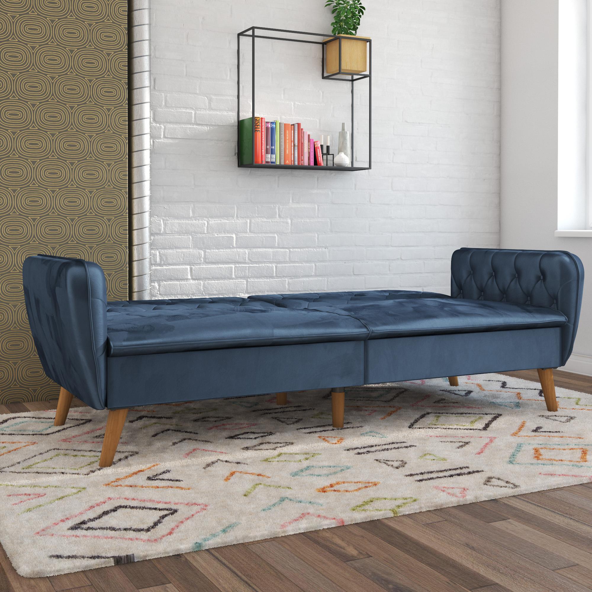 Bäddsoffa - 211x85x83 cm - för 3 personer, klädd i sammet - blå - Tallulah