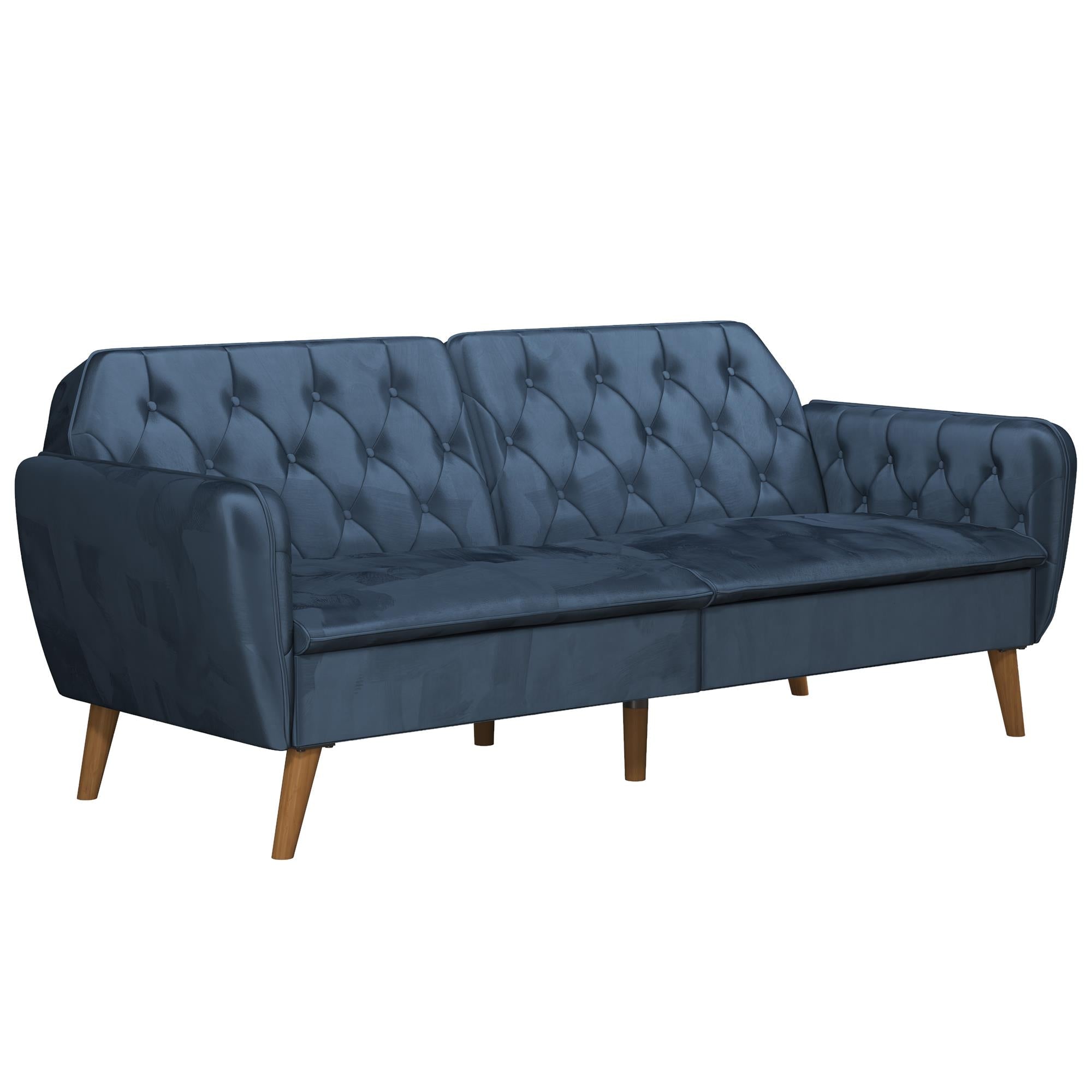 Bäddsoffa - 211x85x83 cm - för 3 personer, klädd med sammet - blå - Tallulah - Bäddsoffor - Bäddsoffa - 211x85x83 cm - för 3 personer, klädd med sammet - blå - Tallulah -