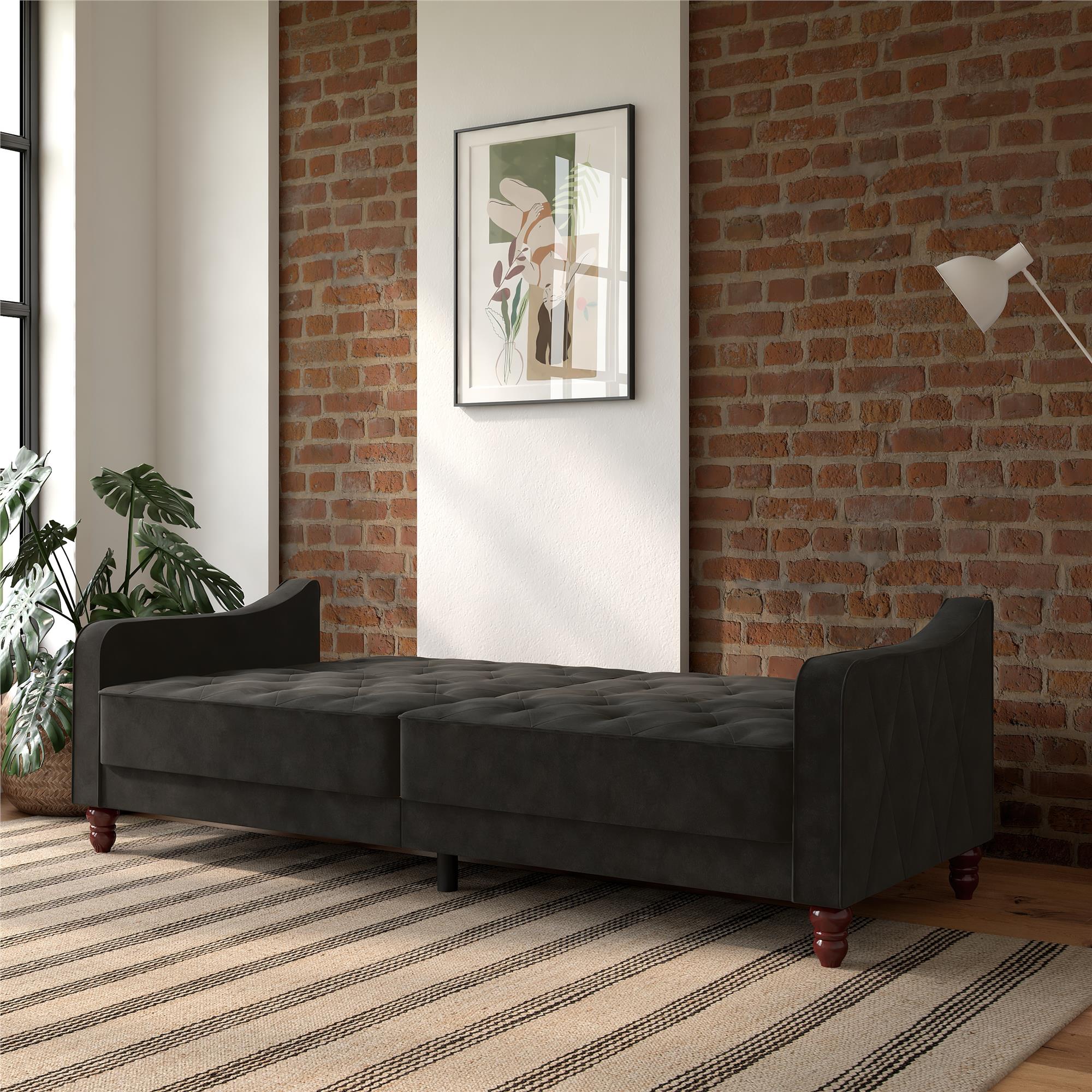 Bäddsoffa - 207x85x88 cm - för 3 personer, klädd i sammet - grå - Vintage