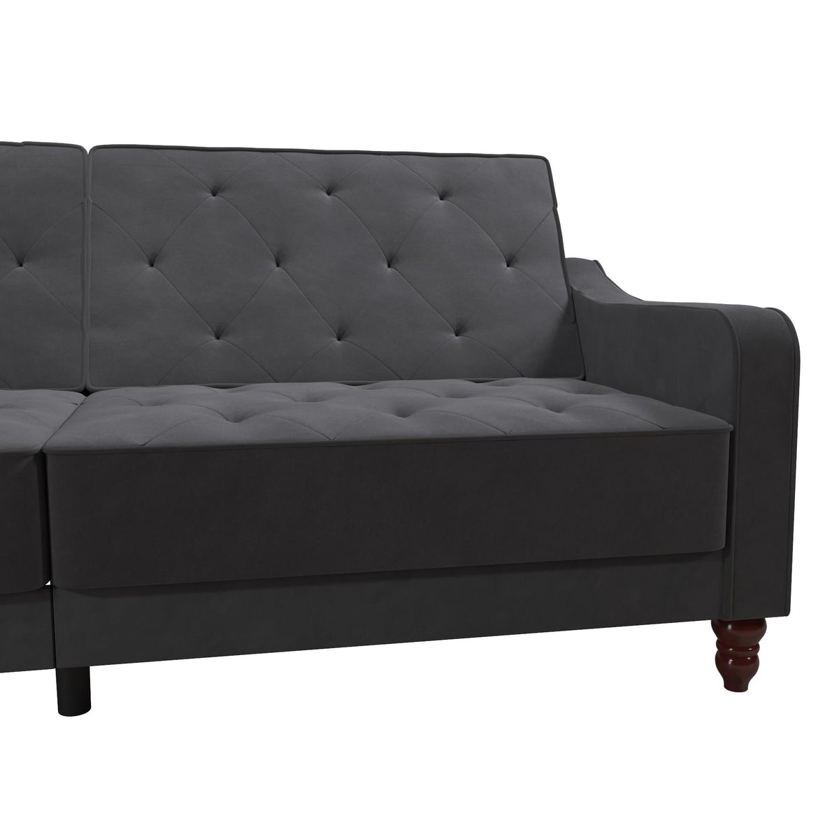 Bäddsoffa - 207x85x88 cm - för 3 personer, klädd i sammet - grå - Vintage
