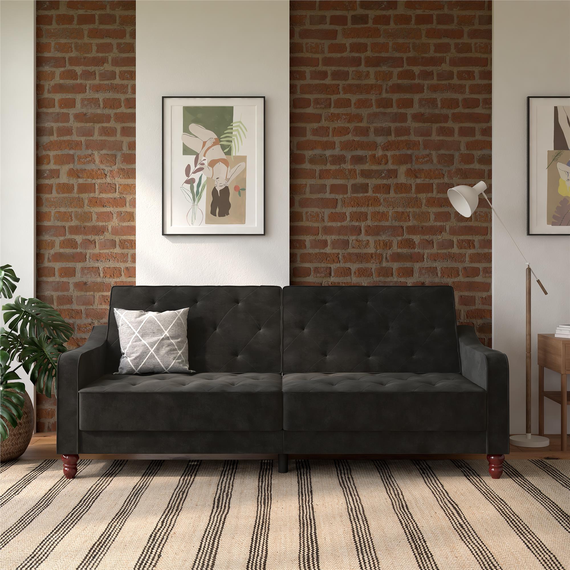 Bäddsoffa - 207x85x88 cm - för 3 personer, klädd i sammet - grå - Vintage
