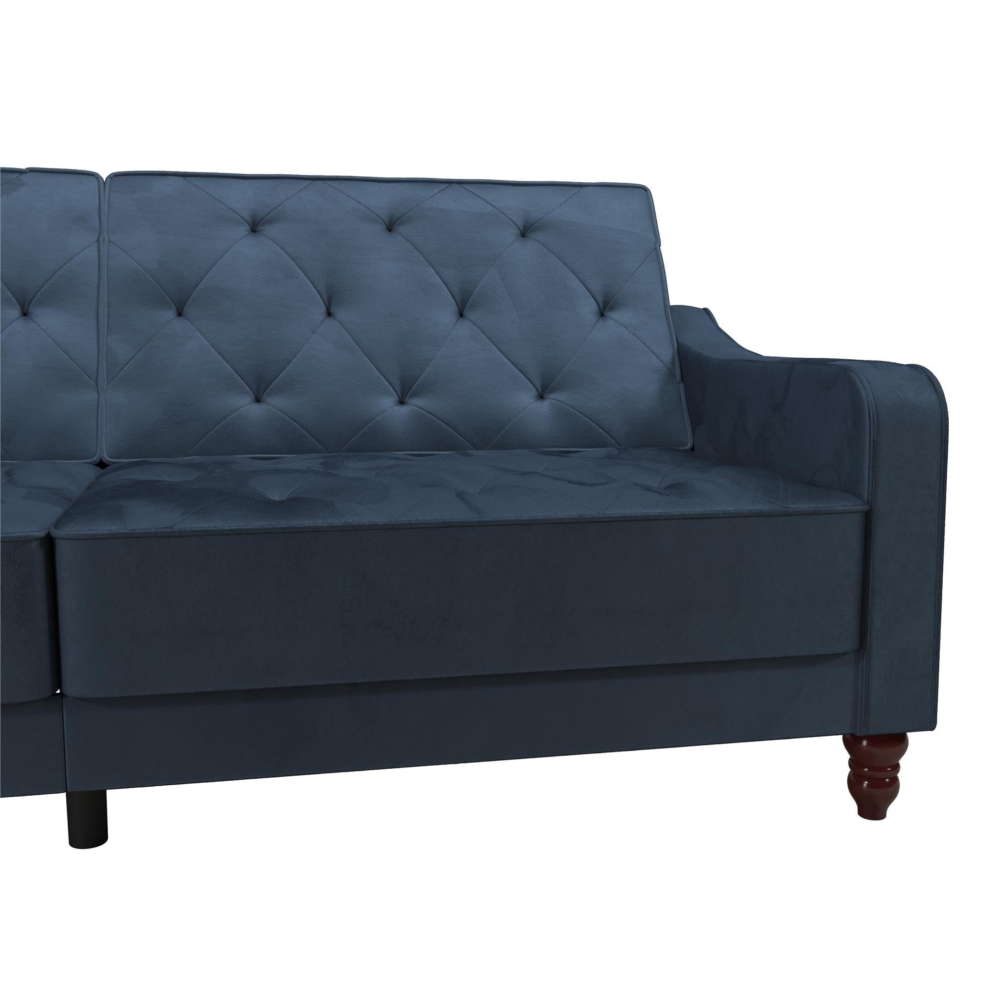 Bäddsoffa - 207x85x 88 cm - för 3 personer, klädd med sammet - blå - Vintage - Bäddsoffor - Bäddsoffa - 207x85x 88 cm - för 3 personer, klädd med sammet - blå - Vintage -