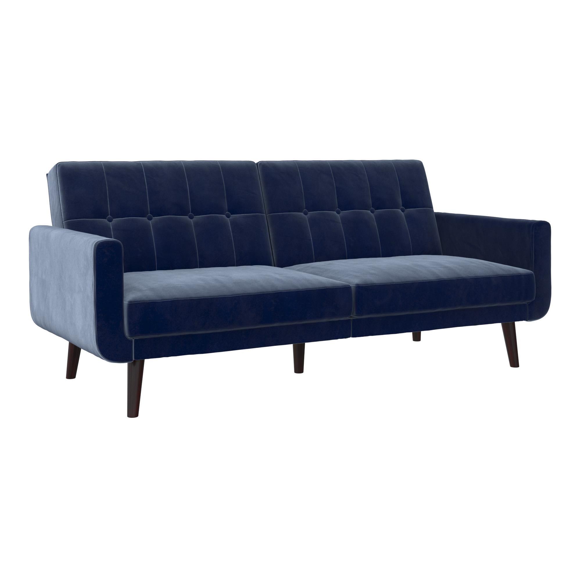 Bäddsoffa - 199x86x83 cm - för 3 personer, klädd med sammet - blå - Nola - Bäddsoffor - Bäddsoffa - 199x86x83 cm - för 3 personer, klädd med sammet - blå - Nola -