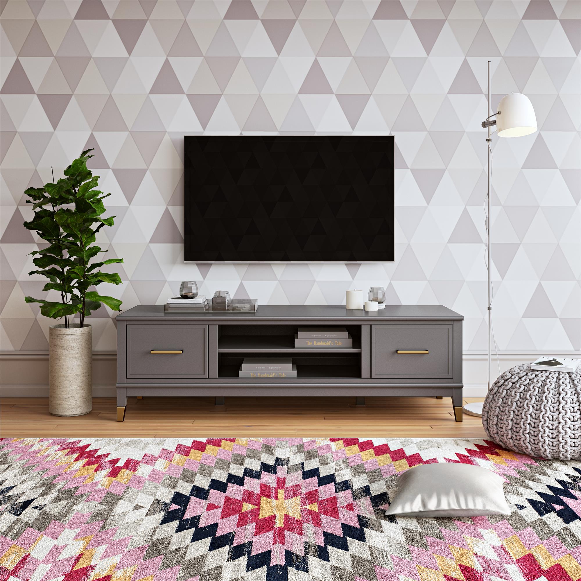 TV - bänk - 151x50x47 cm - med 2 skåp och hyllplan - grå - Westerleigh - TV - möbler - TV - bänk - 151x50x47 cm - med 2 skåp och hyllplan - grå - Westerleigh -