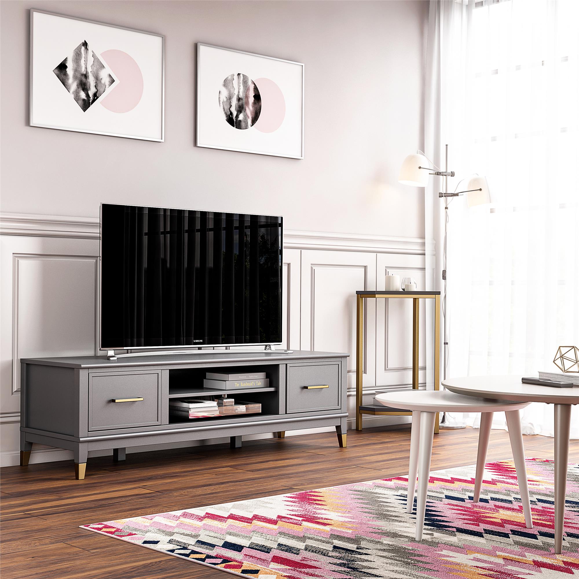 TV-bänk - 151x50x47 cm - med 2 Skåp och hylla - grå - Westerleigh