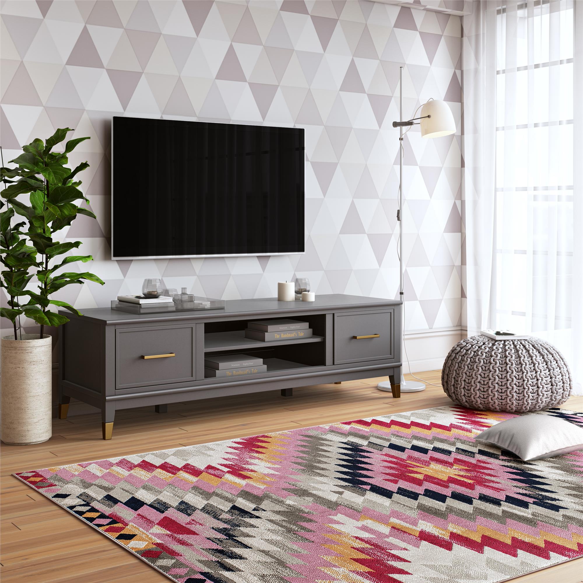 TV-bänk - 151x50x47 cm - med 2 Skåp och hylla - grå - Westerleigh
