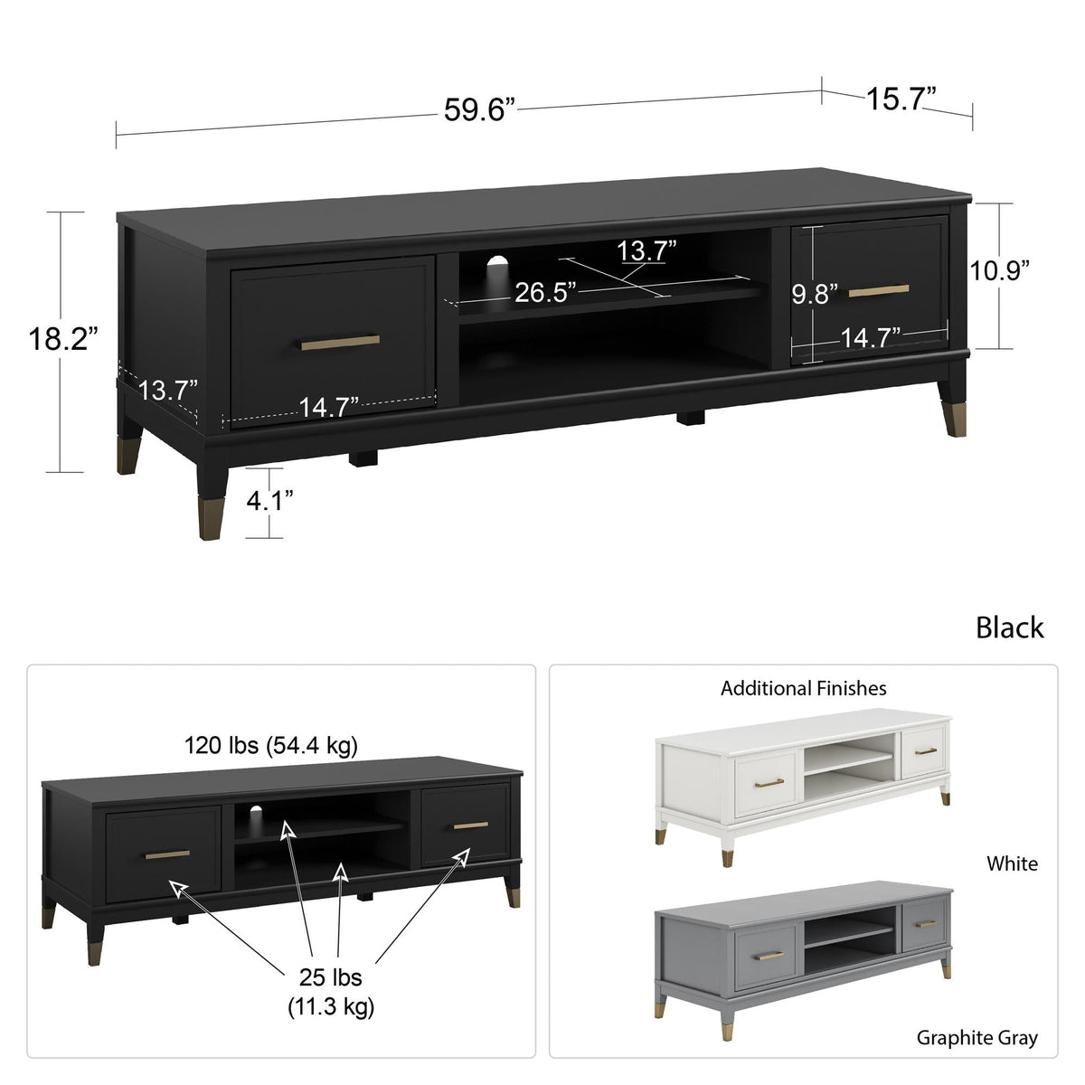 Westerleigh TV Møbel, sort - MASTERSTORE - 8595677162448 - Tv - møbler - 1879872COM - 8595677162448