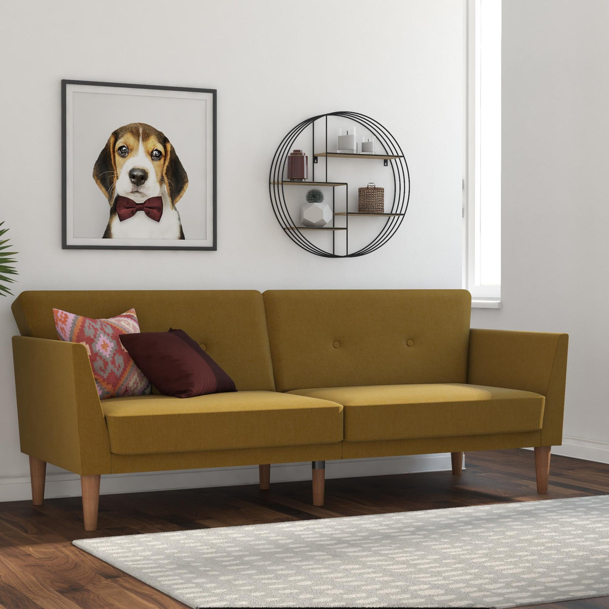 Bäddsoffa - 204x85x83 cm - för 3 personer, klädd med linne - gul - Regal