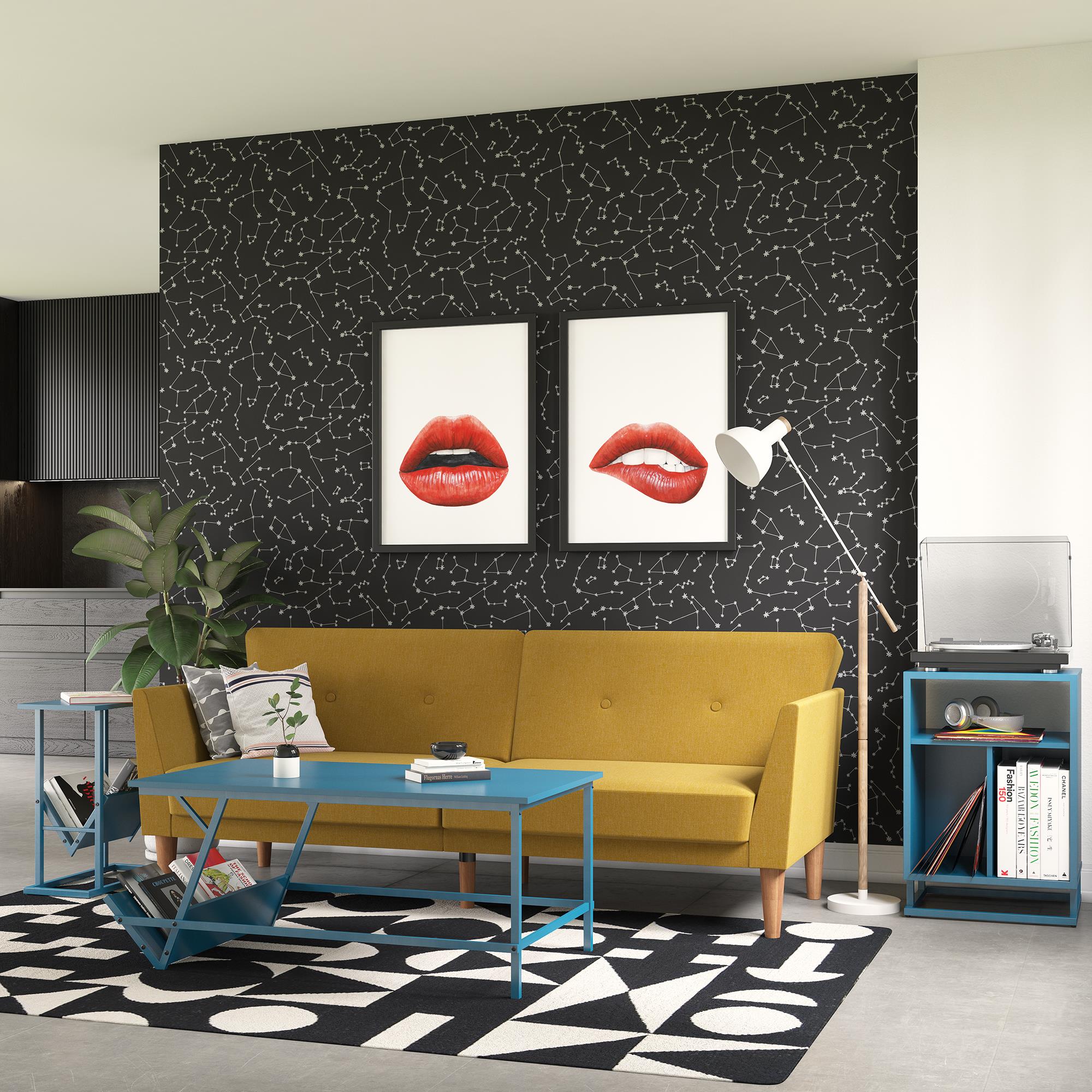 Bäddsoffa - 204x85x83 cm - för 3 personer, klädd med linne - gul - Regal